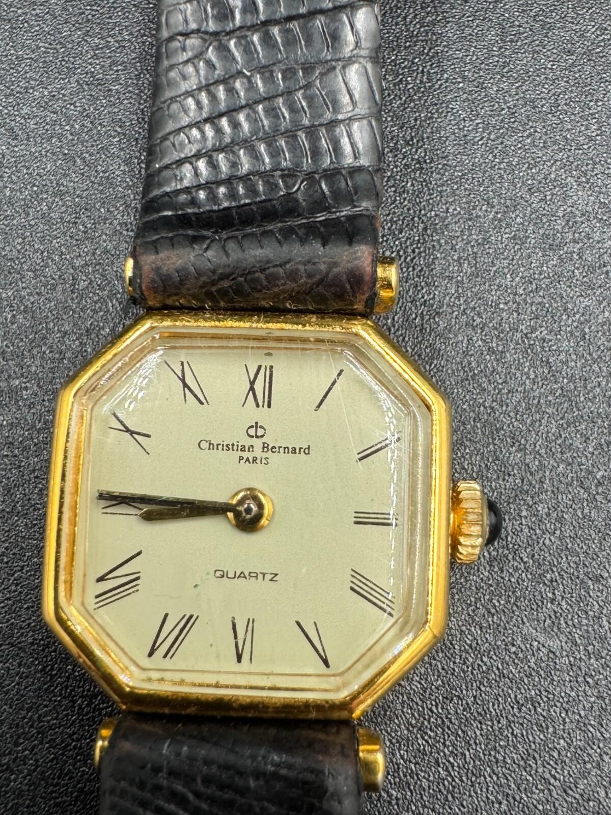 Vintage Christian Bernard Paris Octagonal Quartz Watch Gold Roman Numeral Dial