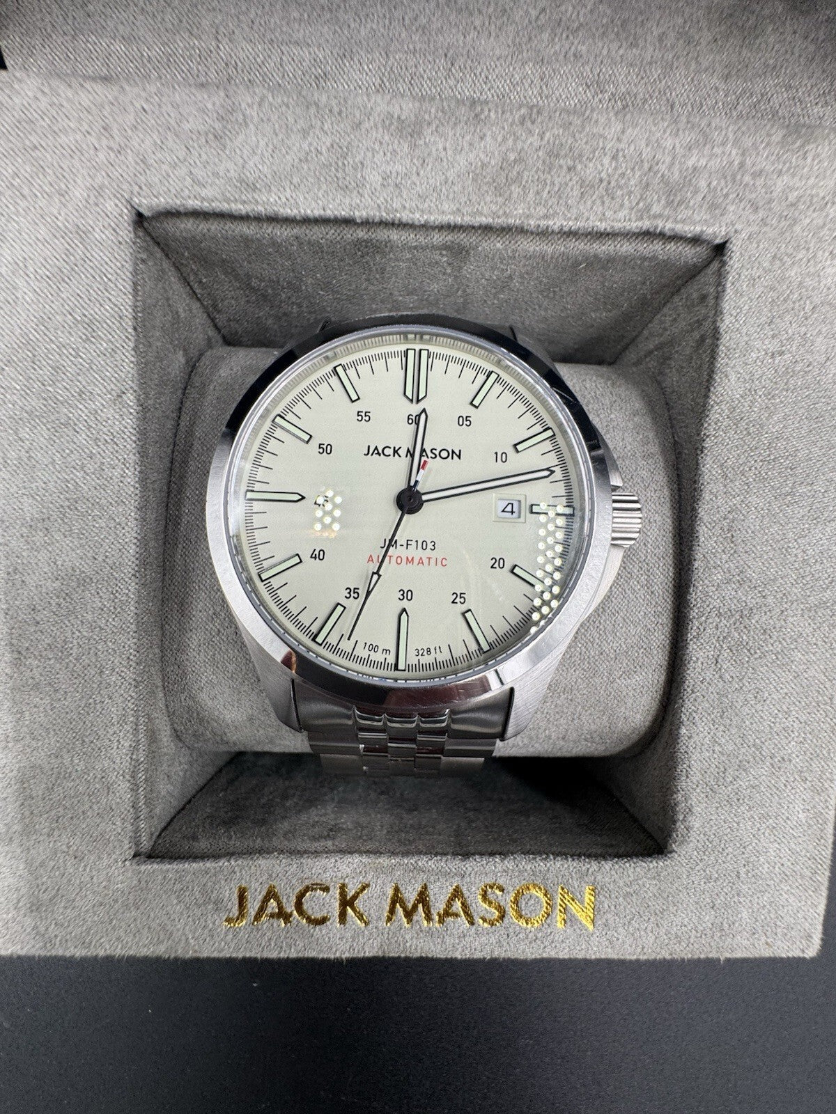 Jack Mason JM-F103 Automatic 40mm White Dial Stainless Bracelet 100m Box Papers