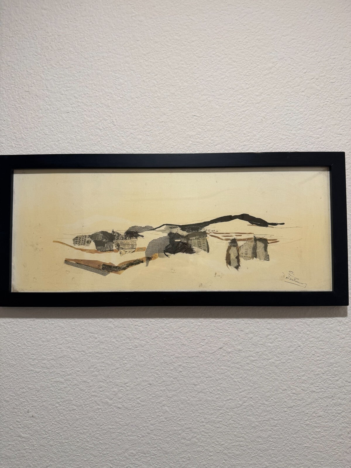 S de Sutter Signed Mixed Media Collage Landscape Framed Vintage - Very Good Cond