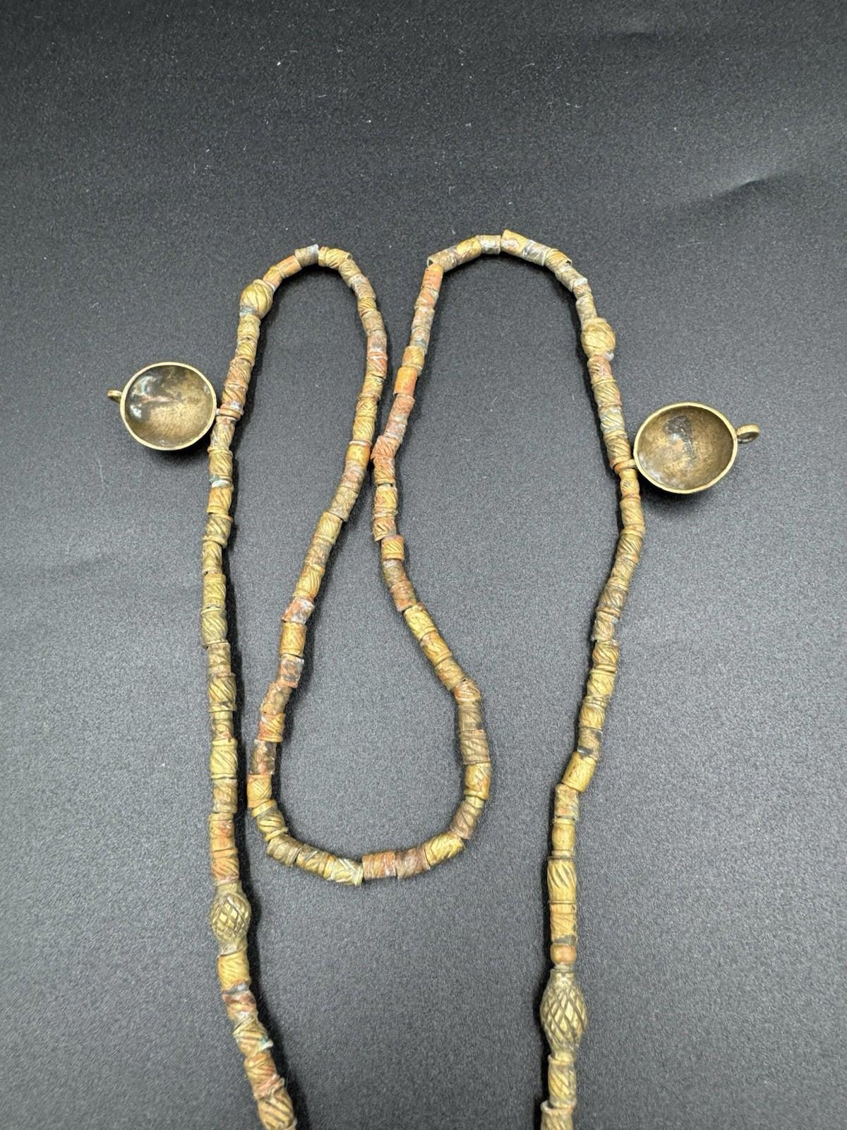 Tuareg Bronze Bead Necklace w/ "de la" Coin Bull Amulet Rare