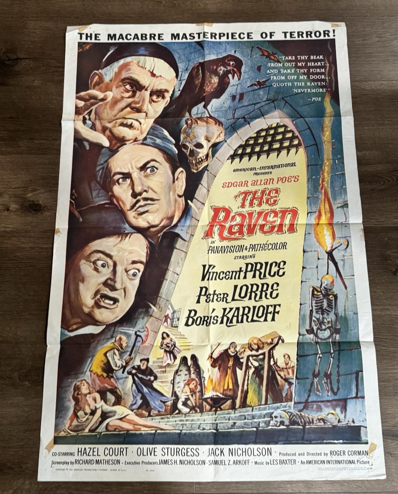 ORIGINAL 1963 THE RAVEN HORROR MOVIE POSTER KARLOFF VINCENT