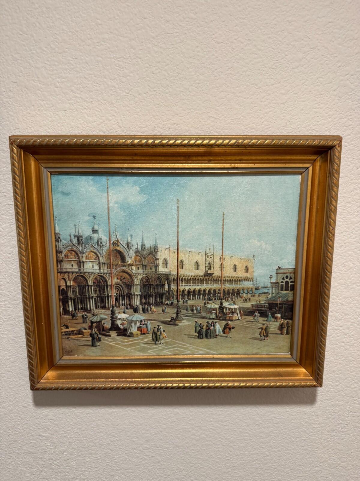 Vintage Framed Canaletto Reproduction Print Piazza San Marco Venice Great Condit