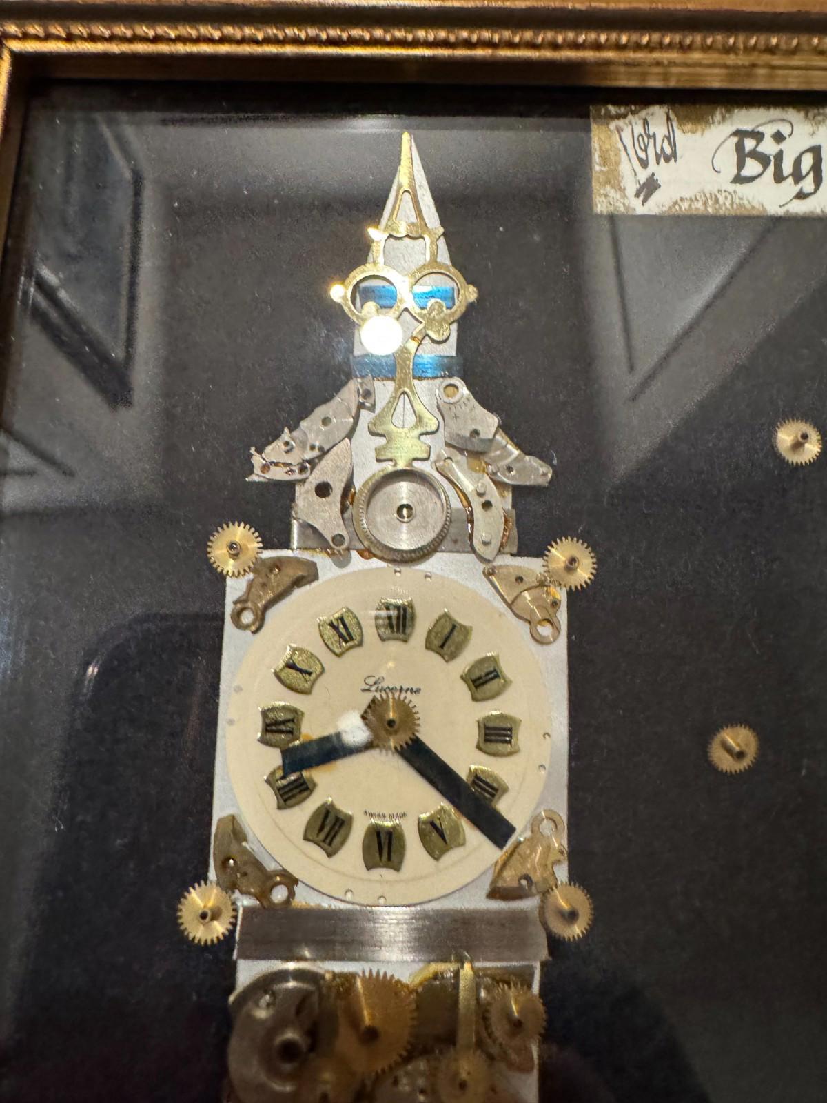 Vintage Framed Big Ben London Horological Collage Watch Parts Art Lucerna Unique