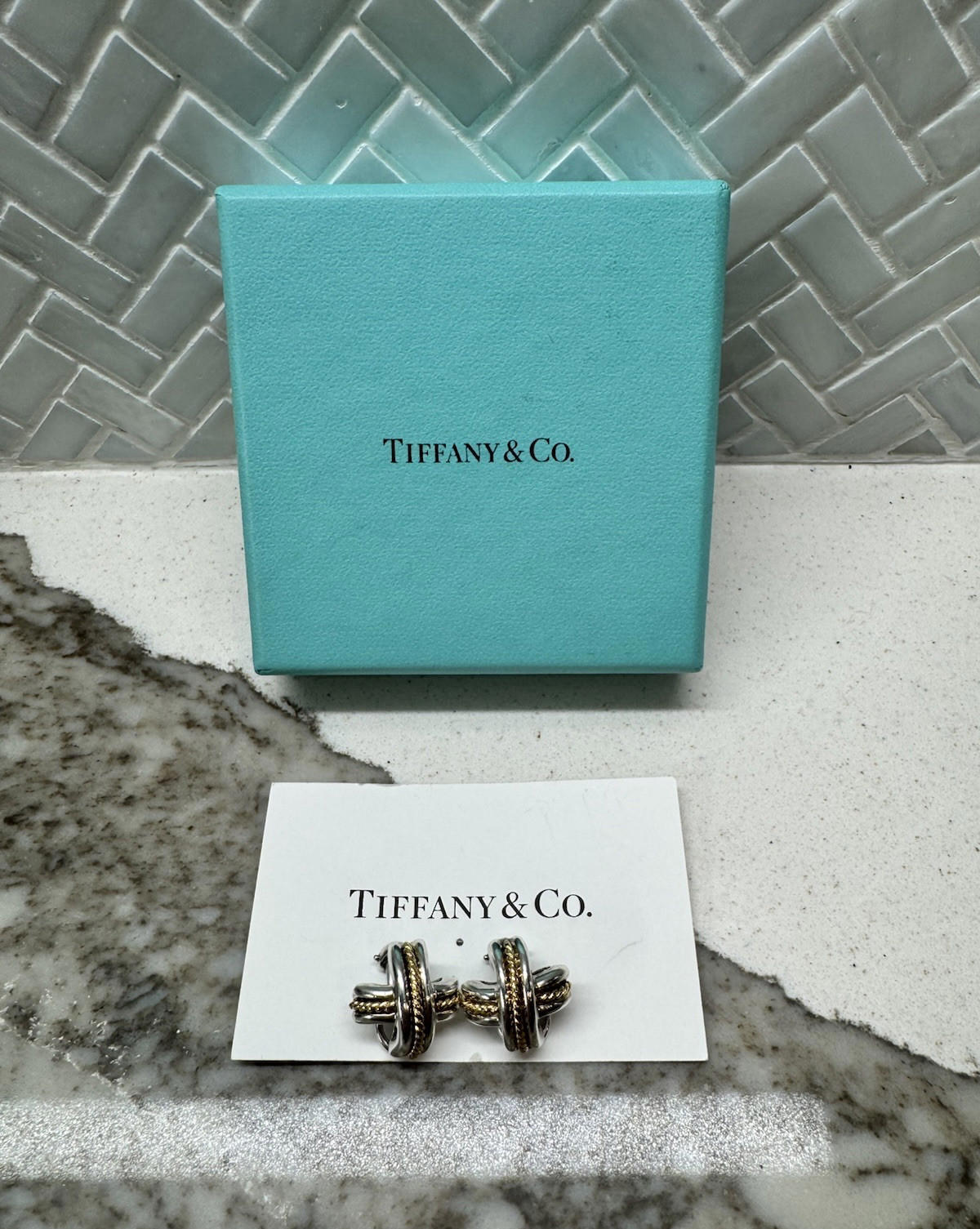 Tiffany & Co. Gold Rope Silver Signature X Clip-on Earrings