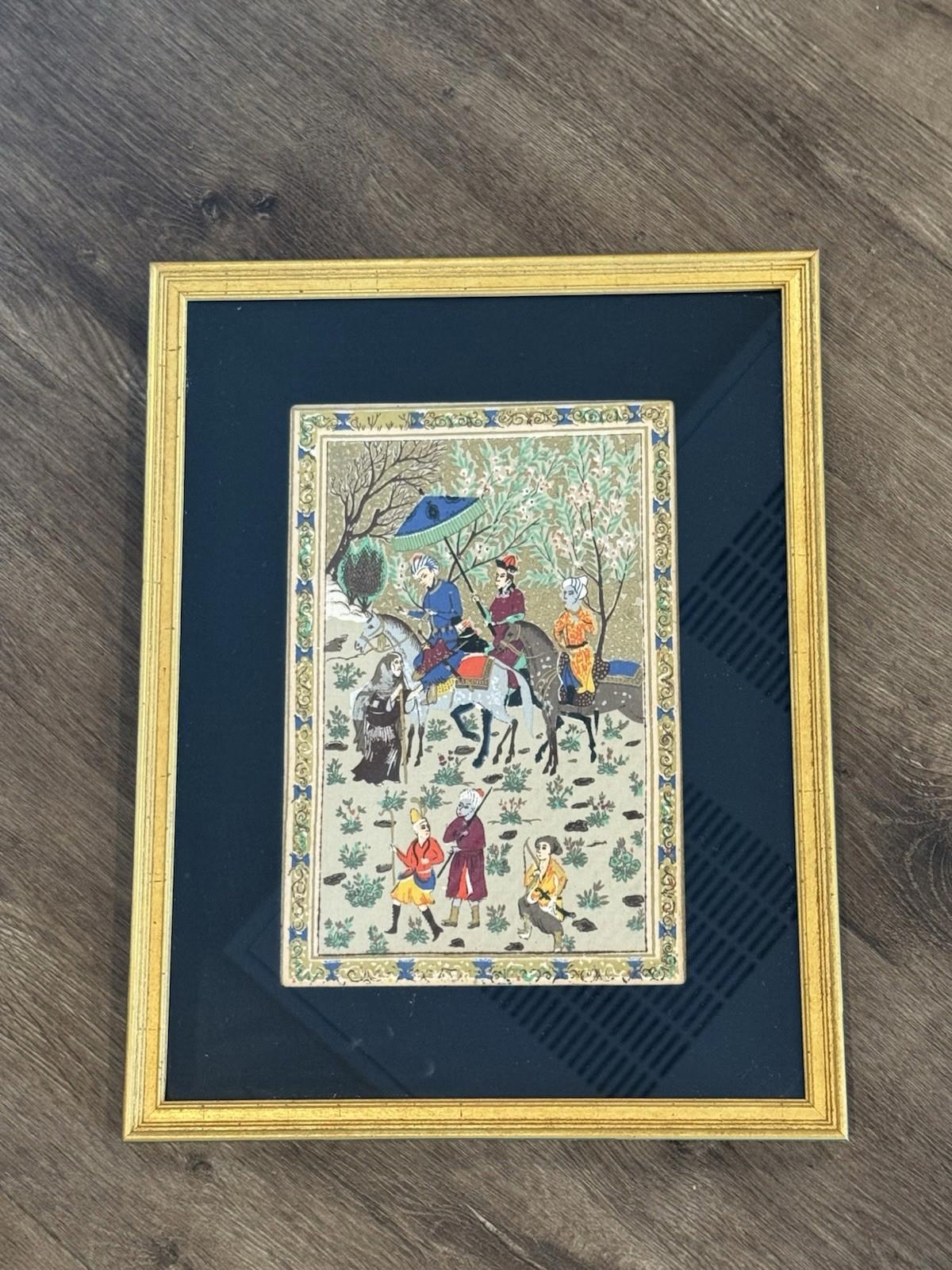 Persian Miniature Painting Royal Procession Tapestry Silk