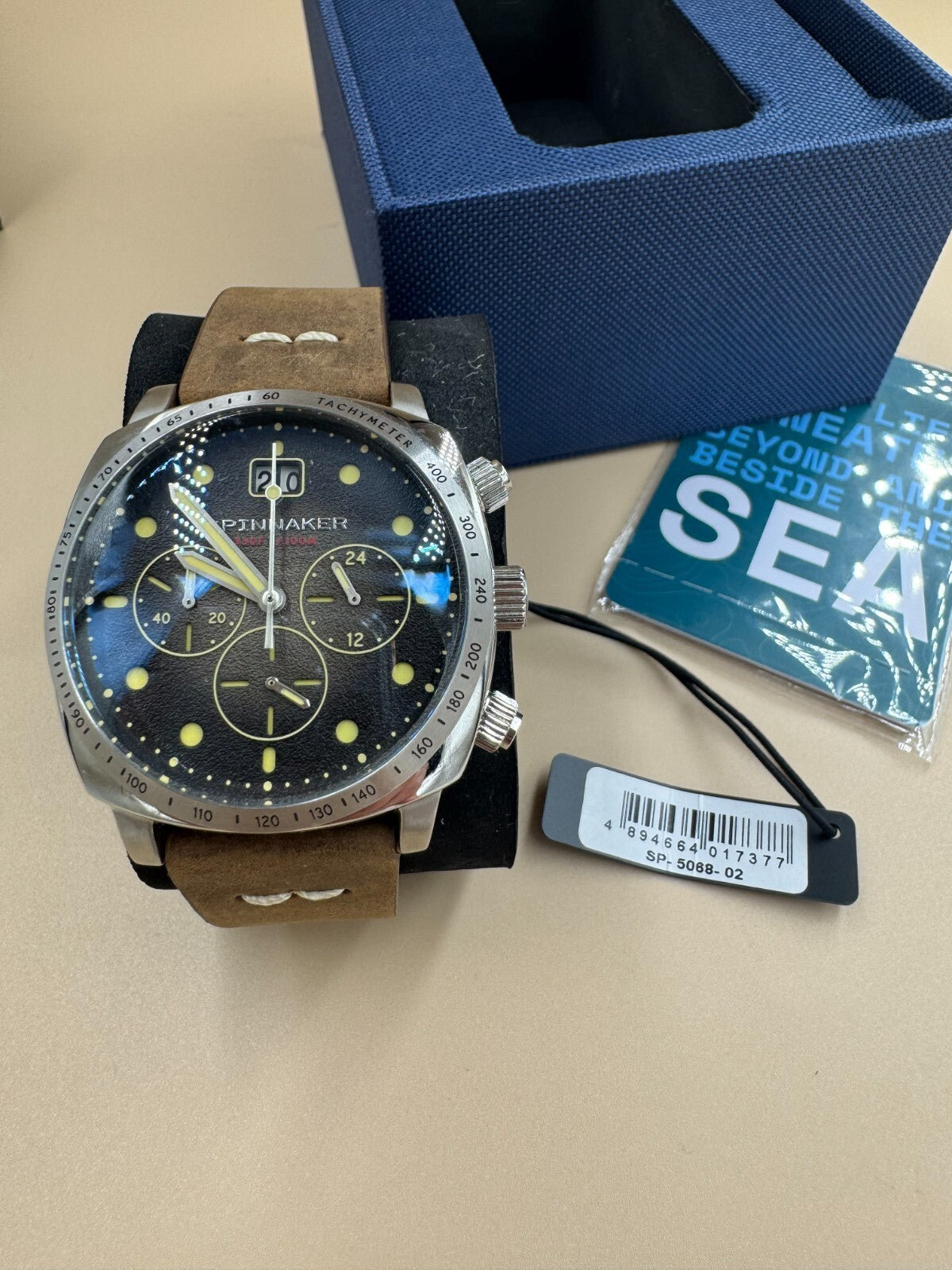 Spinnaker Hull SP-5068-02 Mens Chronograph 42mm Watch Brown Dial w Box and Paper