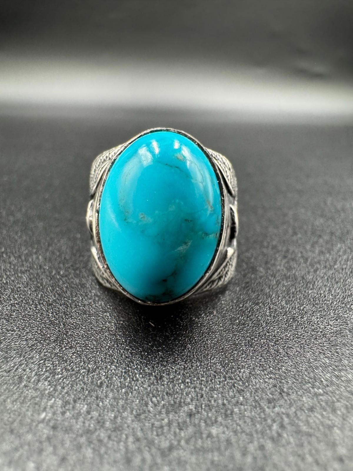 Vintage Navajo Turquoise Sterling Silver Ring Arthur J Williams Cabochon 12.69g