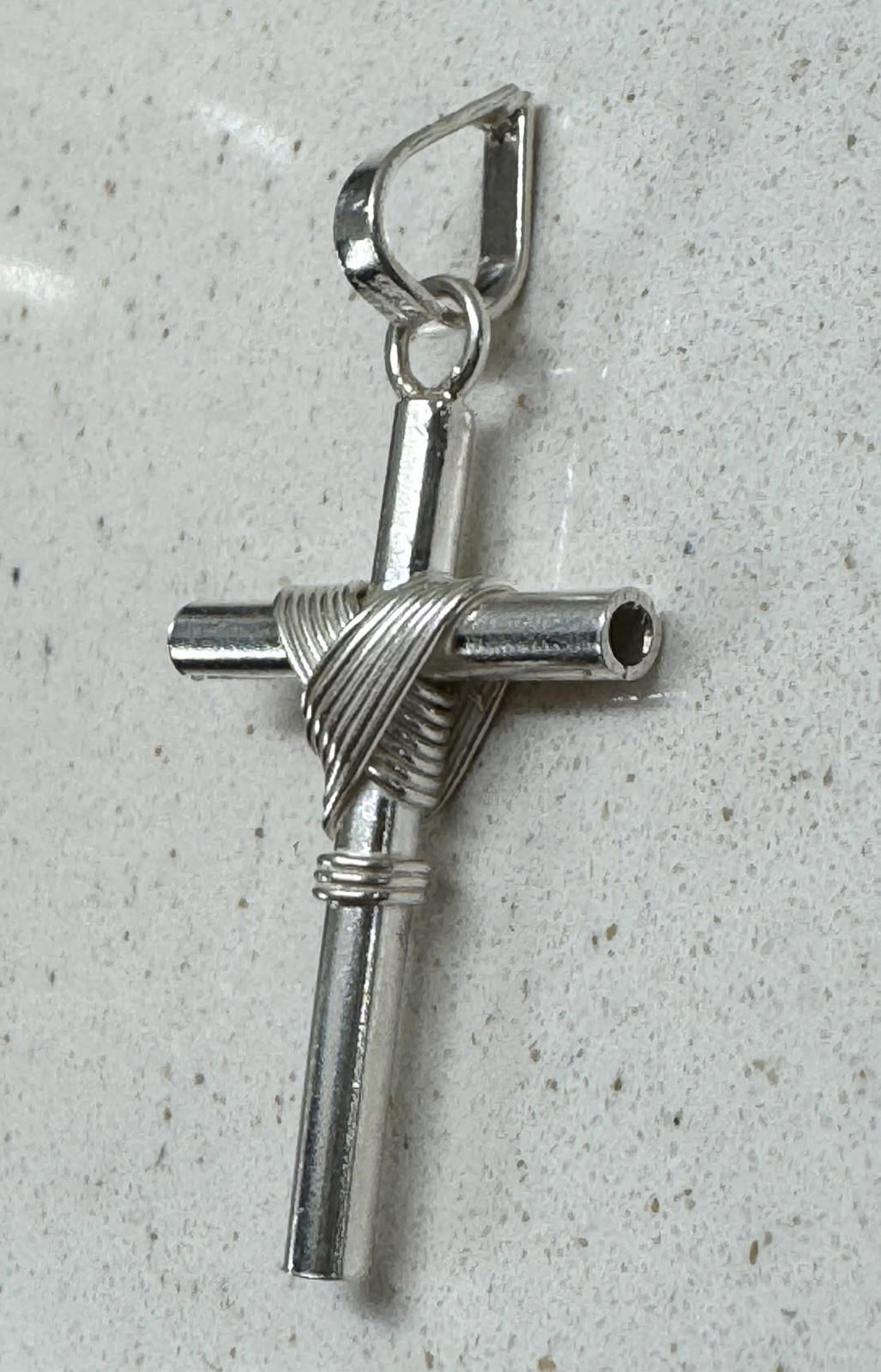 Mexico .925 Silver Wire Wrapped Religious Cross Pendant