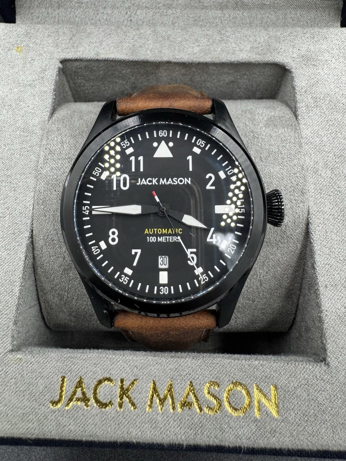 Jack Mason JM‑A103-005 Automatic Watch Rare Black Stainless Steel w/ Box Papers