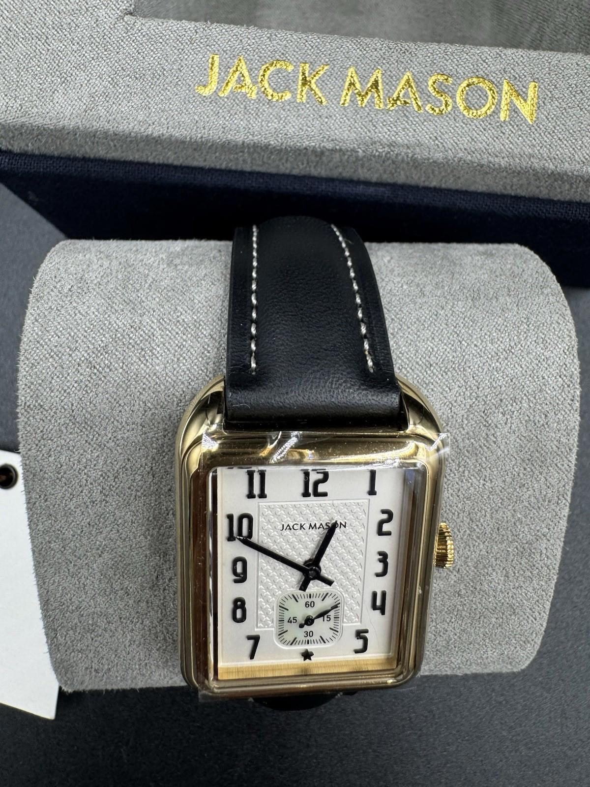 Jack Mason Issue No. 2 Heritage Rectangular Gold Tone Watch Black Leather #431B