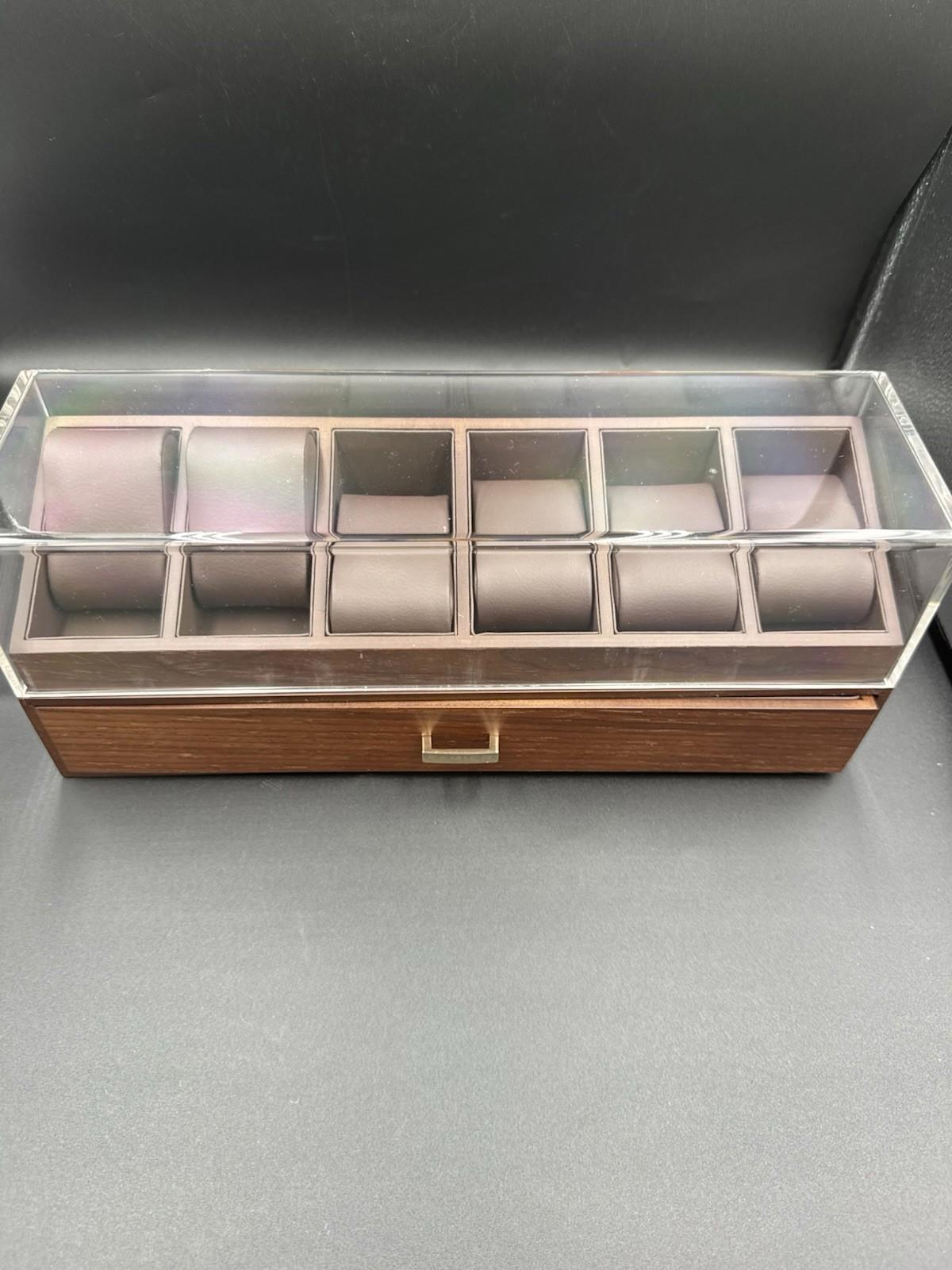 Kamier High End Wooden Watch Box w/ 6 Slots & Glass Lid 2-Layer Jewelry See Cond