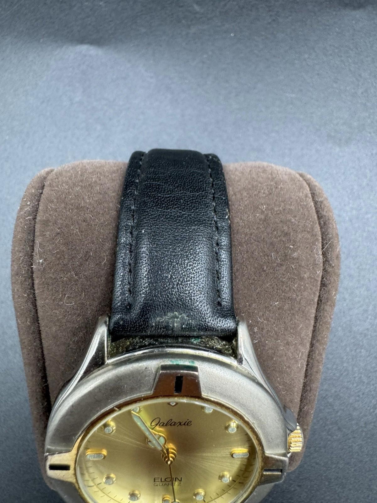 Vintage Galaxie by Elgin Quartz Two Tone Men's Wristwatch GE213 New Battery VG+