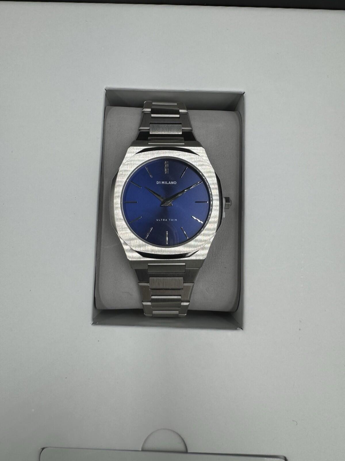 D1 Milano Ocean Blue Ultra Thin Silver Bracelet Watch 38mm Brand New Sealed Box