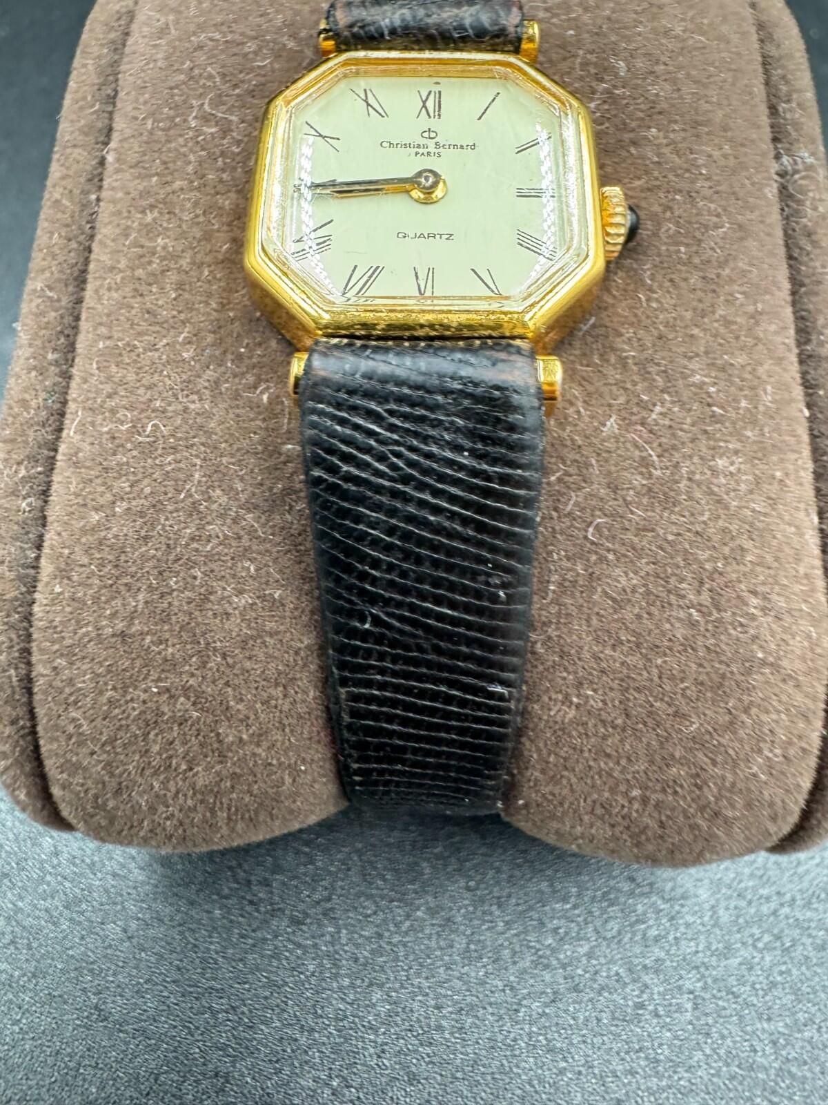 Vintage Christian Bernard Paris Octagonal Quartz Watch Gold Roman Numeral Dial