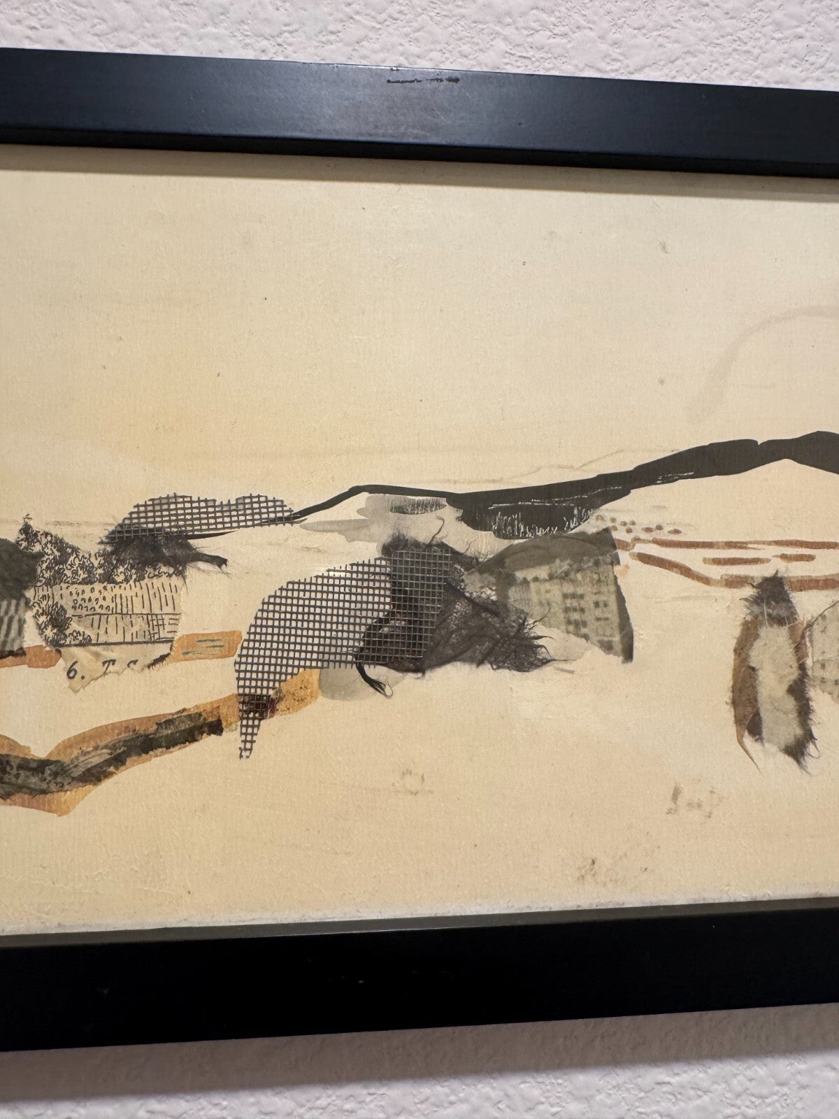 S de Sutter Signed Mixed Media Collage Landscape Framed Vintage - Very Good Cond
