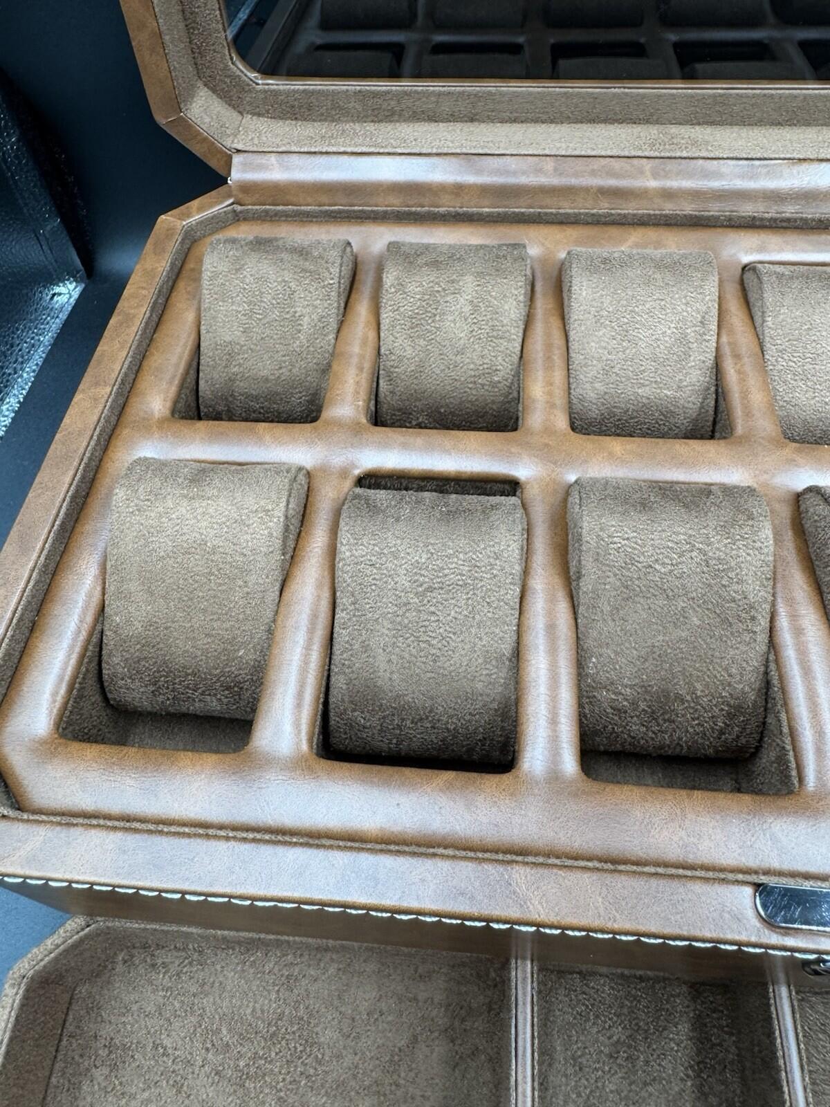ROTHWELL 12 Slot Leather Watch Box - Luxury Case 12 - Tan / Brown - Near Mint Co