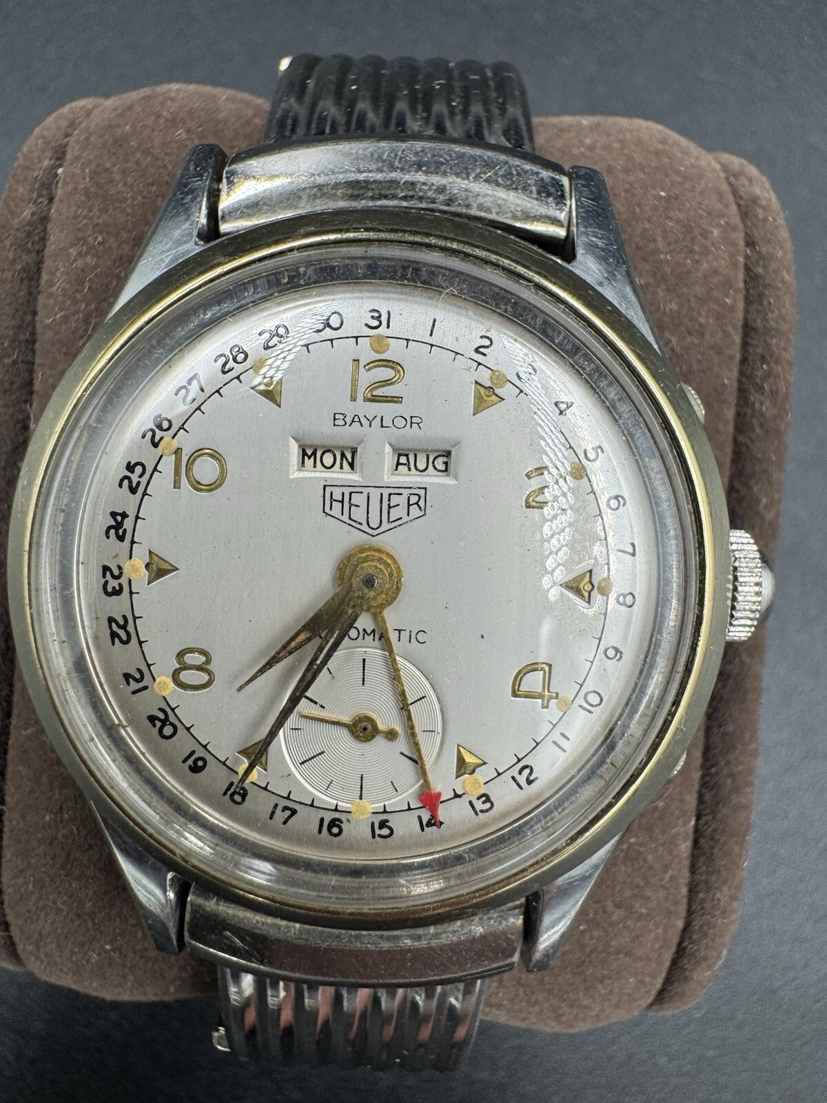 Antique Baylor Heuer Triple Date Bumper Automatic Watch 10K GF TOP CAPS Serviced