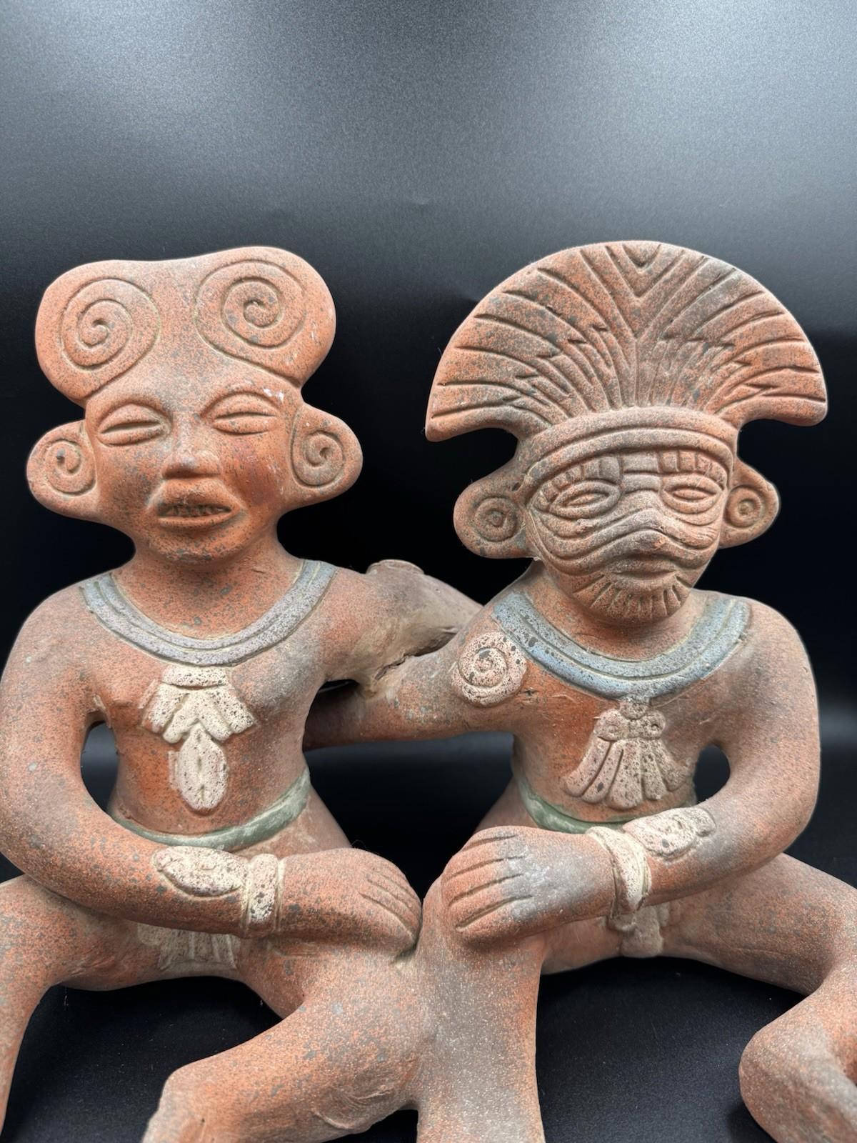 Vintage Mexican Folk Art Pre-Columbian Style Mayan Couple Connected Figurine