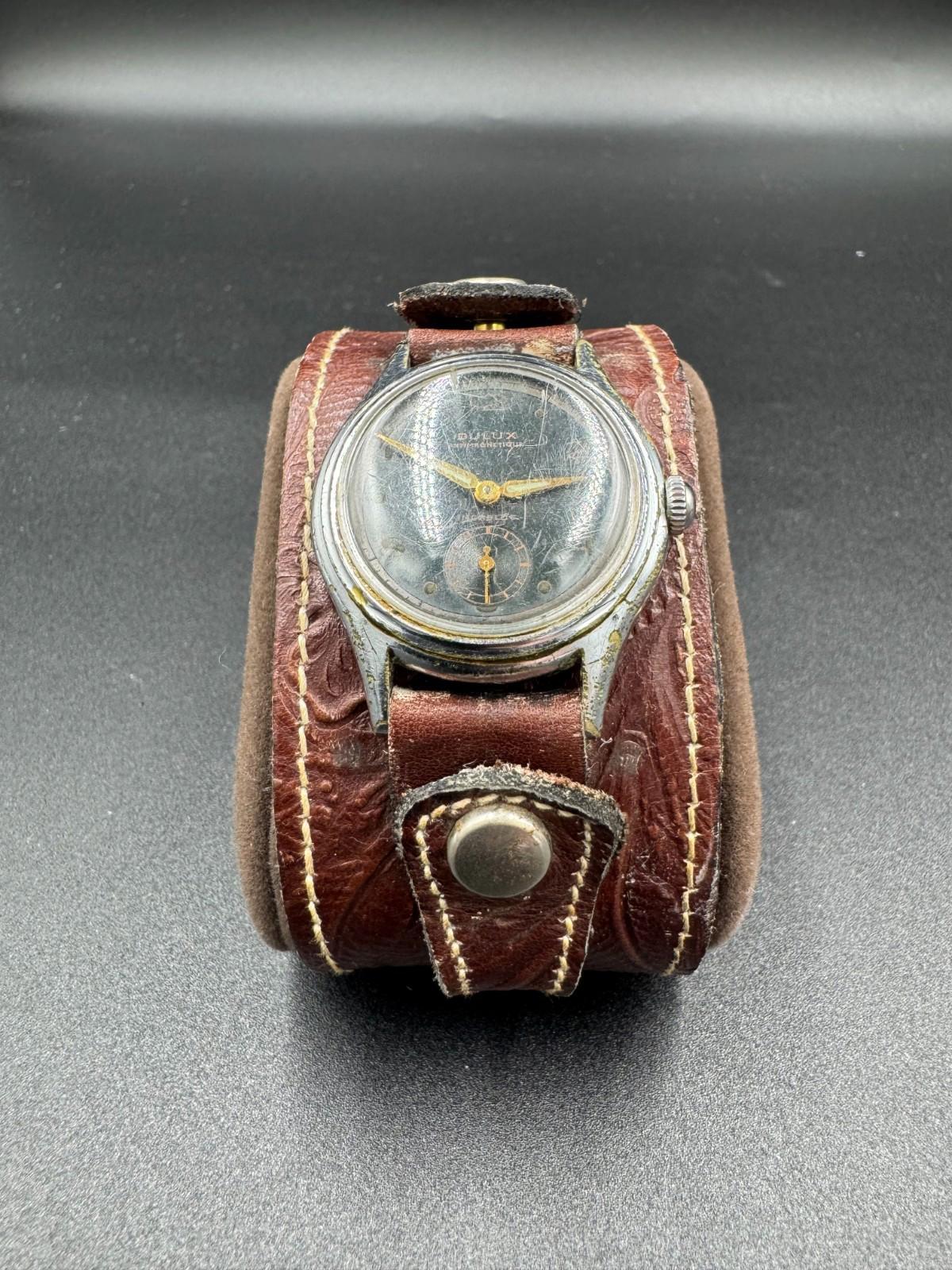 Vintage 1950s Dulux Antimagnetique Incabloc Black Gilt Dial Rau Fastener Bund St