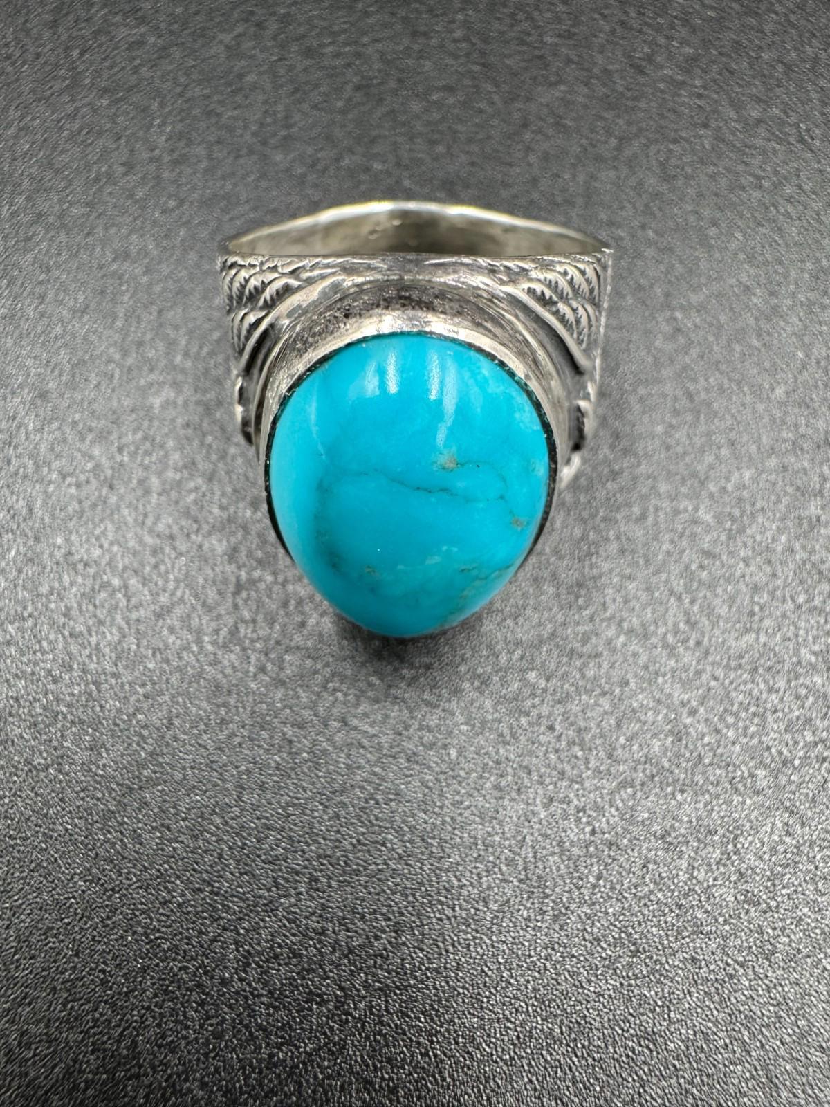 Vintage Navajo Turquoise Sterling Silver Ring Arthur J Williams Cabochon 12.69g