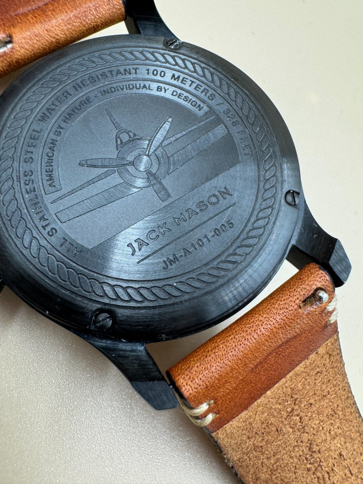 Jack Mason JM-A101-005 Aviation Black PVD Pilot Watch Leather Strap 42mm - Rare