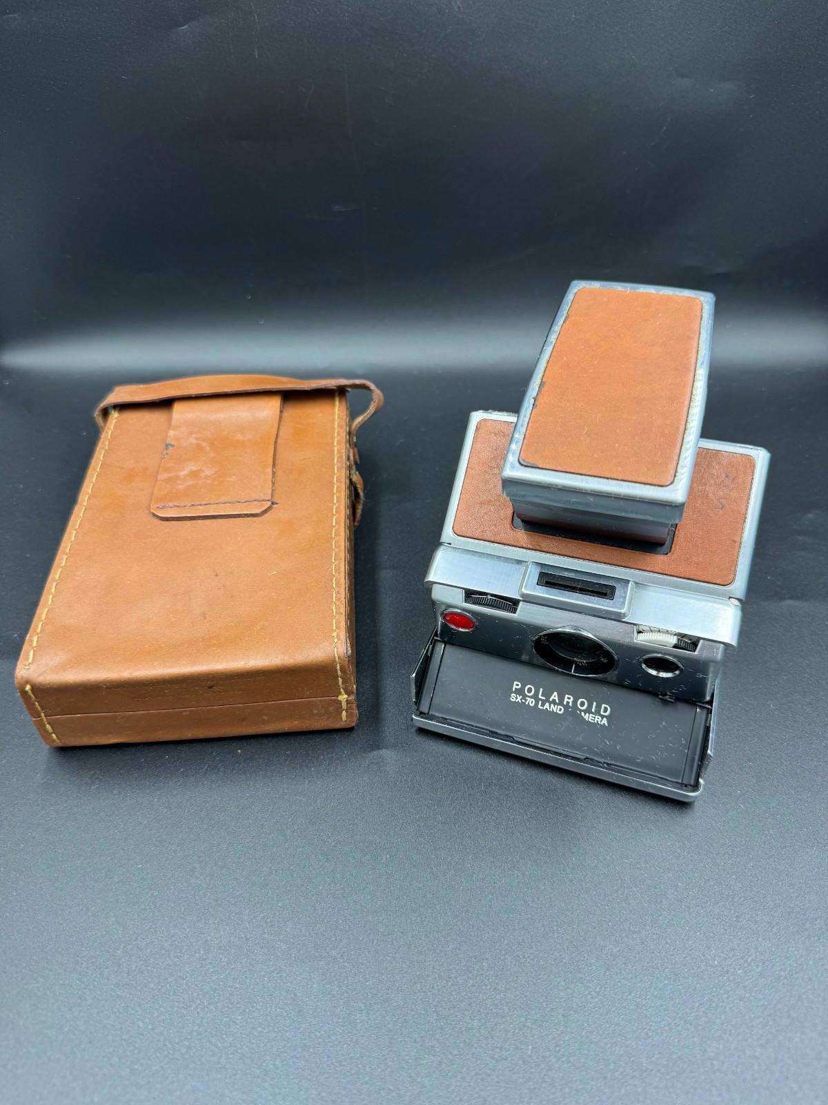 Polaroid SX-70 Instant Land Camera Silver and Tan Brown w/ Leather Case Untested