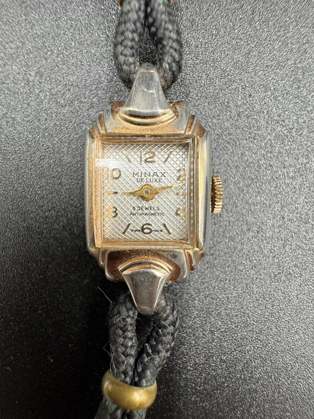 Vintage Minax De Luxe 5 Jewel Automatic Antimagnetic Ladies Watch Needs Service