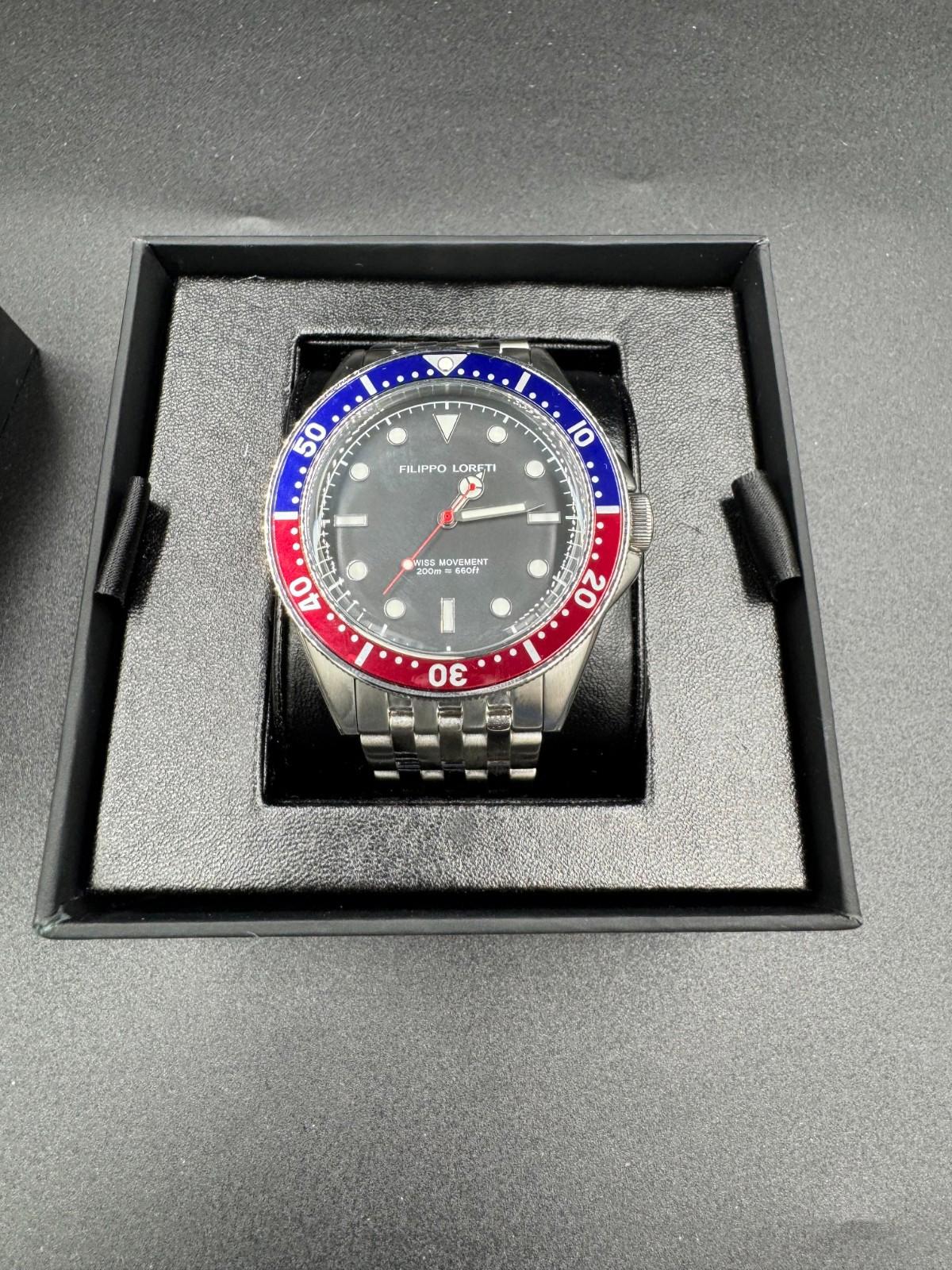 Brand New Filippo Loreti Subacqueo Red Blue Pepsi Bezel Diver Watch Box Swiss Mv