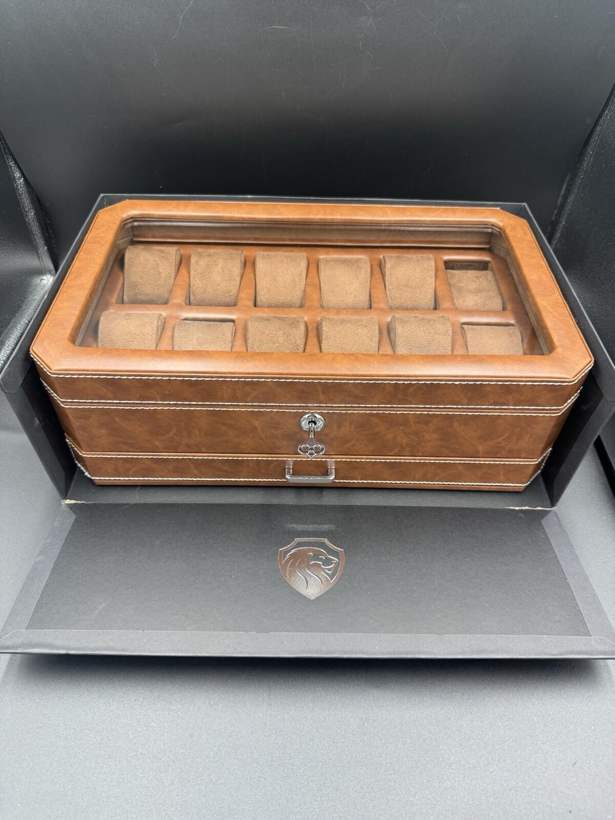 ROTHWELL 12 Slot Leather Watch Box - Luxury Case 12 - Tan / Brown - Near Mint Co