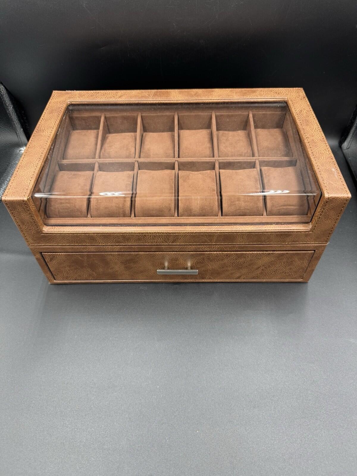 BEWISHOME 12 Slot Watch Box Organizer Watch Cases for Men Watch Display Case wit