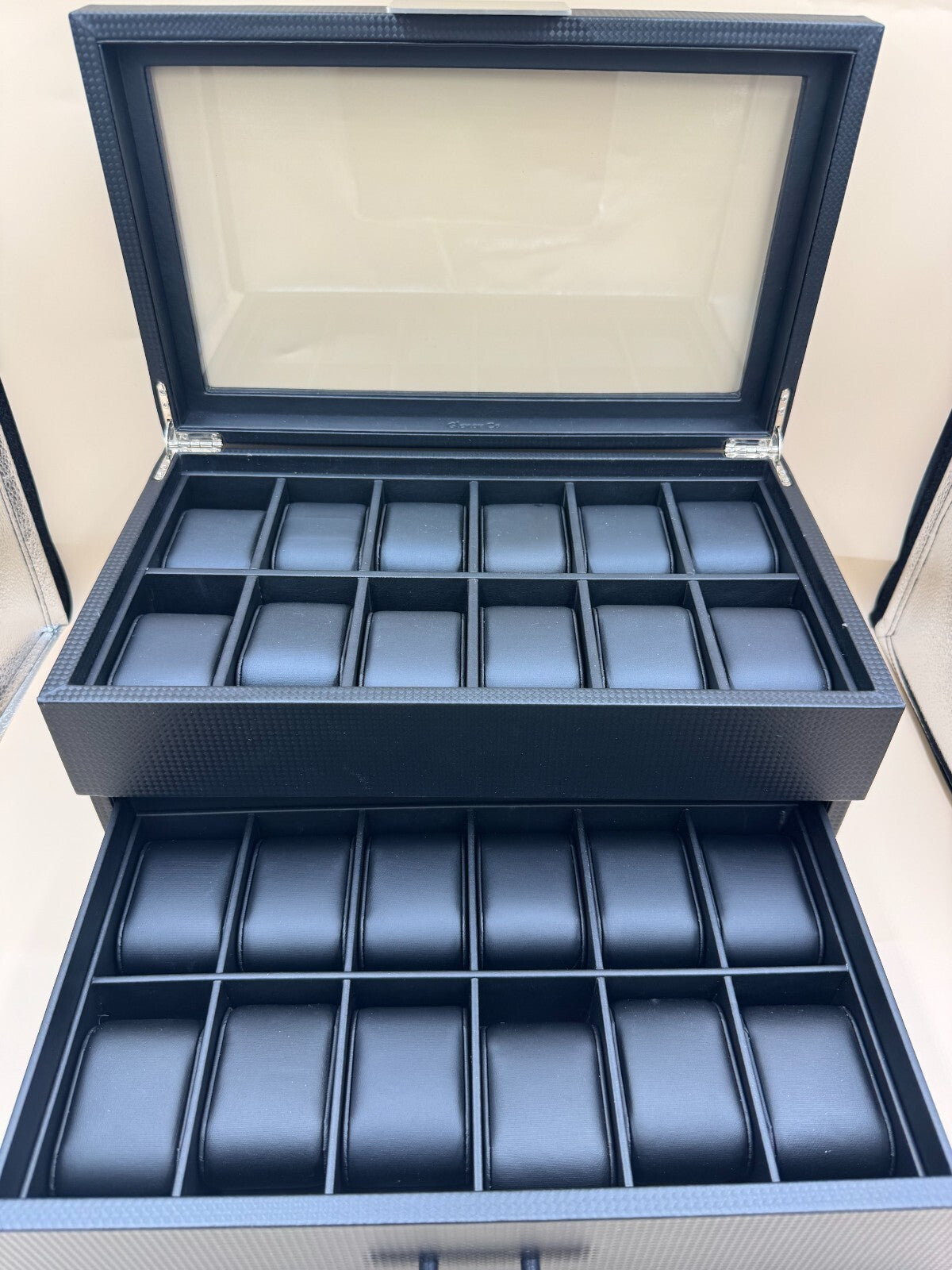 Glenor Co Watch Box  Valet Drawer for Men  24 Slot Luxury Watch Case GLWB24BK NM