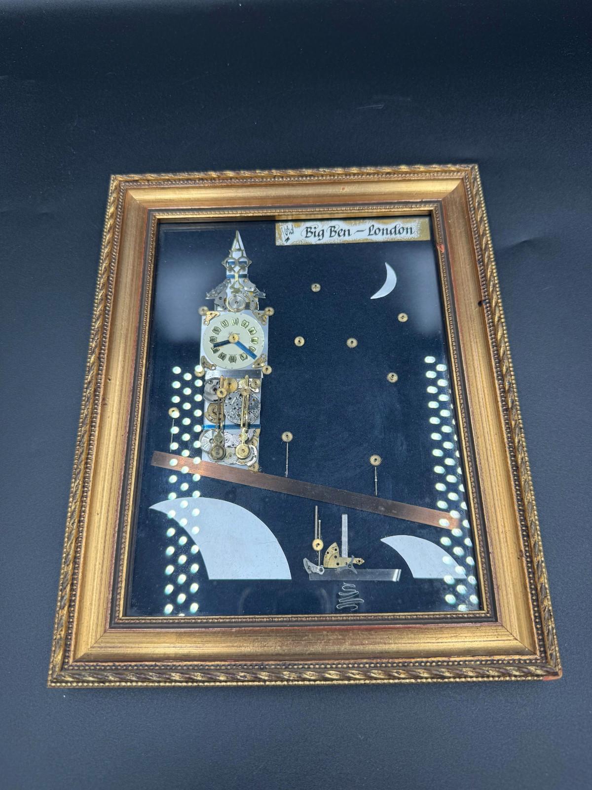 Vintage Framed Big Ben London Horological Collage Watch Parts Art Lucerna Unique