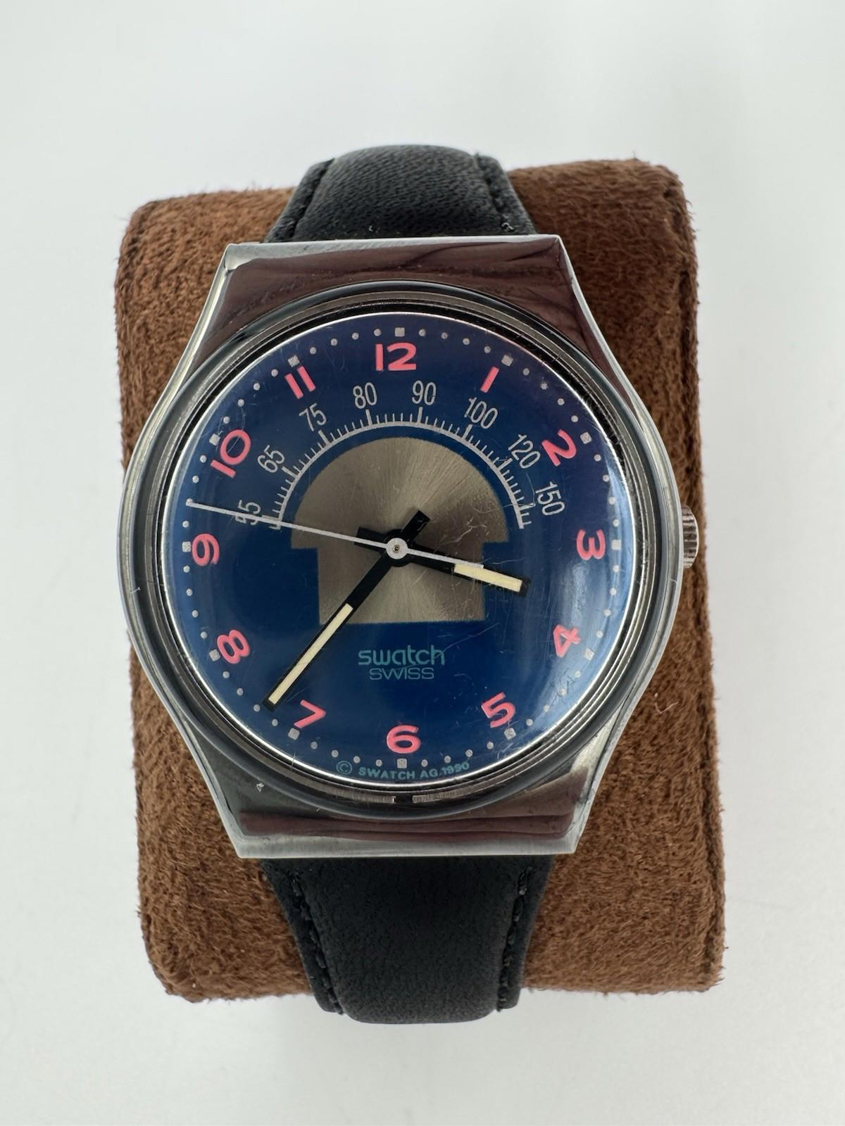 Swatch Watch Blue Tune GX119 Leather 34mm 1990 unisex New