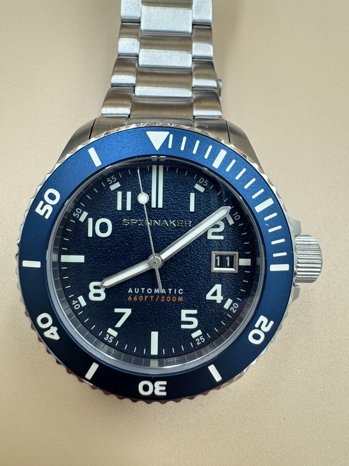 Spinnaker Hunley SP-5102 Diver Men's Watch with Original Bracelet and Box Blue M
