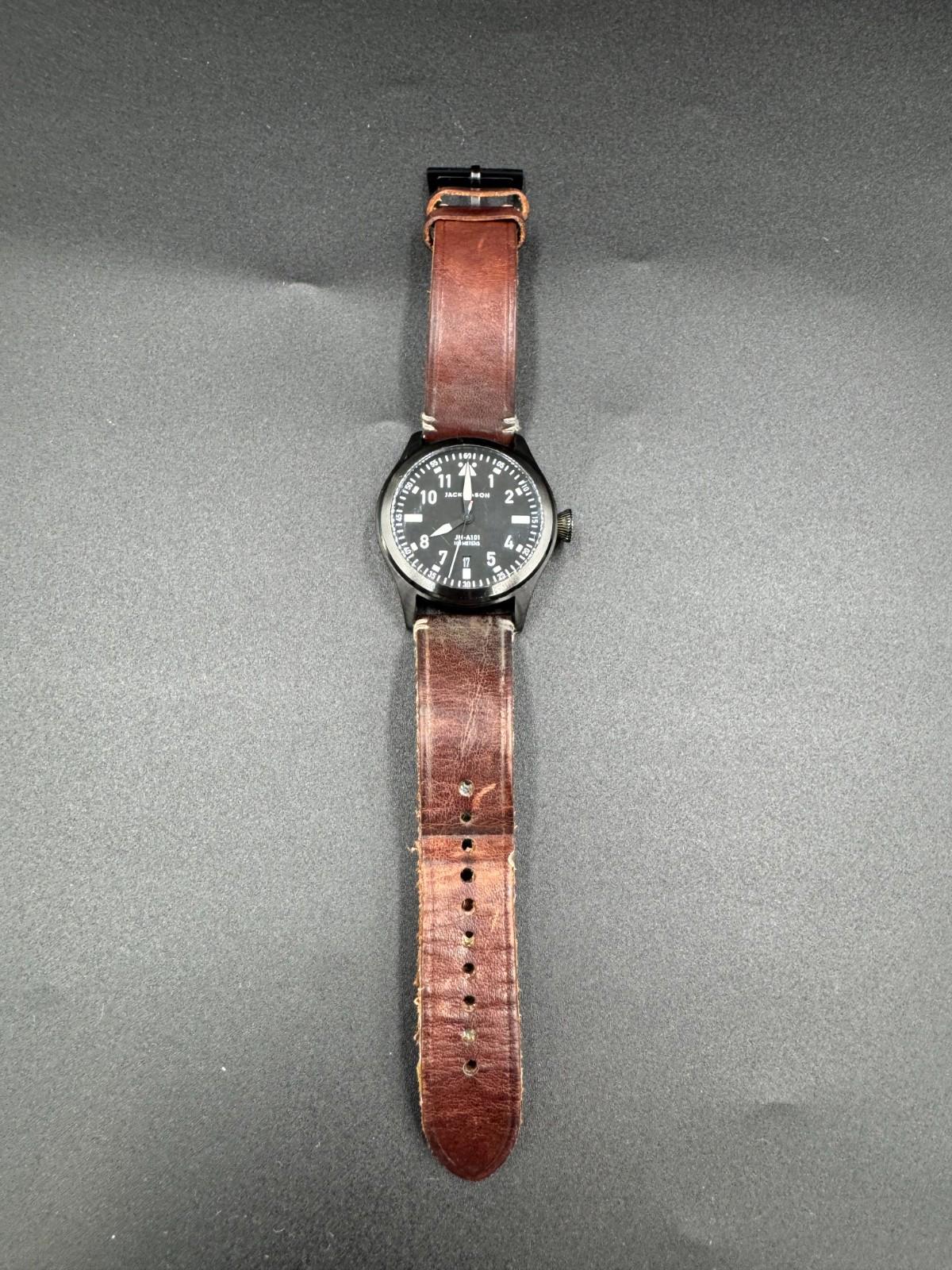 Jack Mason JM-A101 Aviation Black PVD Pilot Watch Leather Strap 42mm - Rare VG+