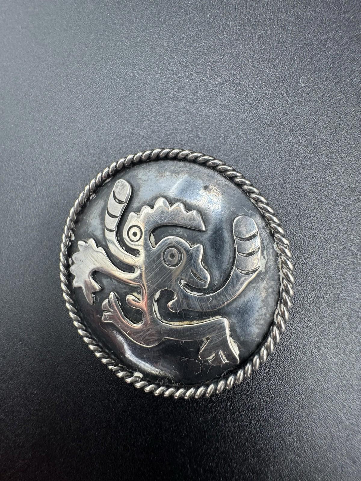 Vintage Taxco Sterling Silver Aztec Quetzalcoatl Mythical Serpent Brooch Pin Mex