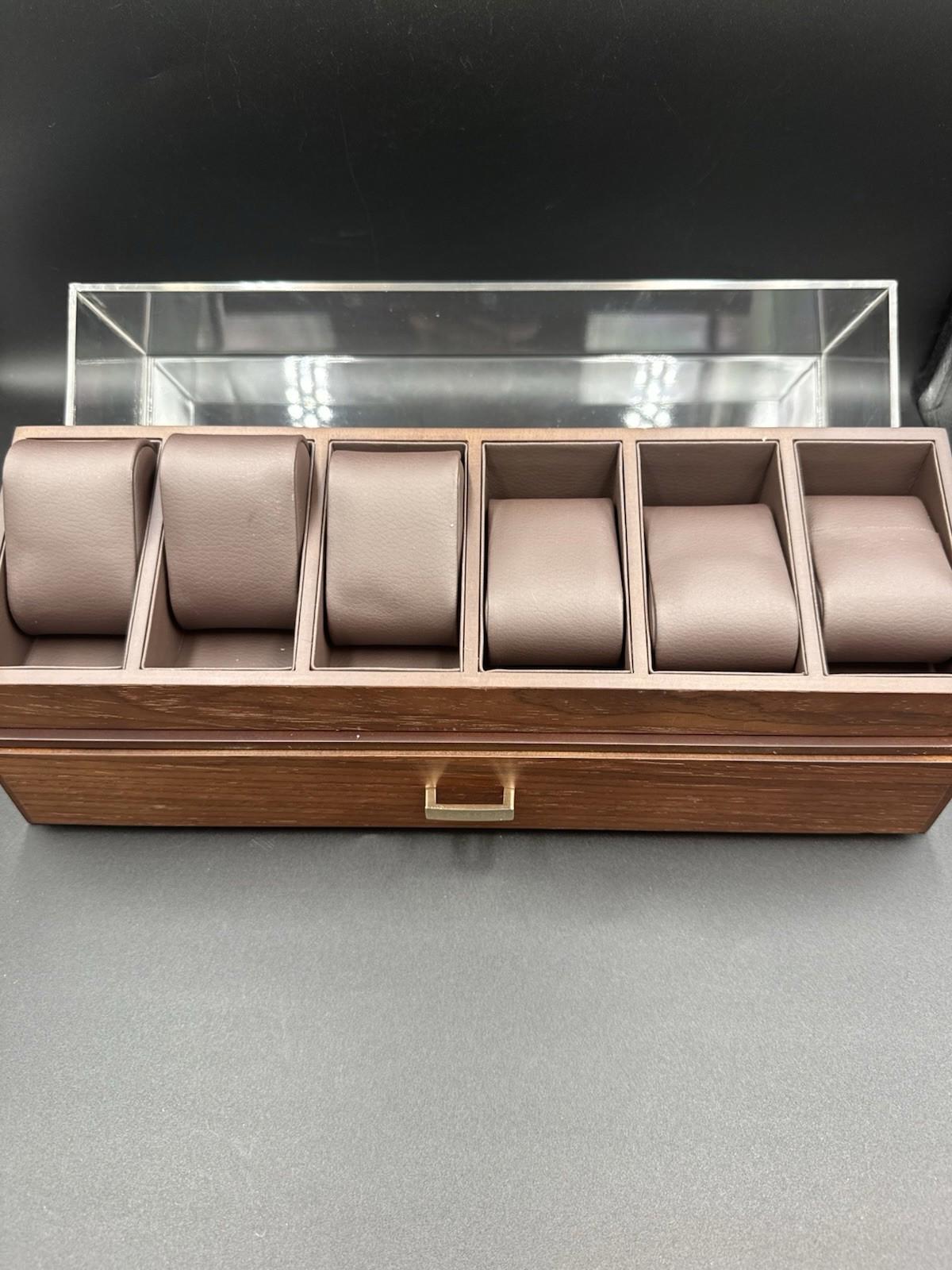 Kamier High End Wooden Watch Box w/ 6 Slots & Glass Lid 2-Layer Jewelry See Cond