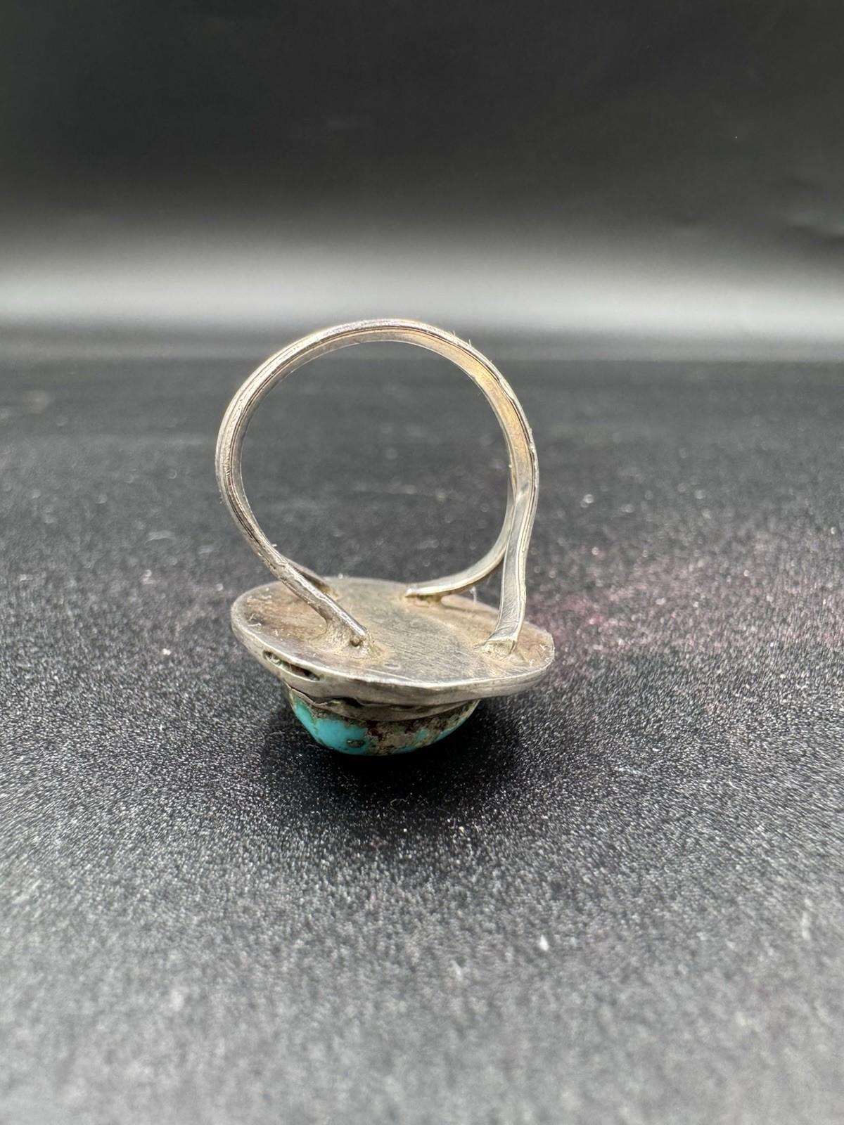 Vintage Navajo Turquoise Ring Sterling Silver Natural Stone Matrix Twisted Rope
