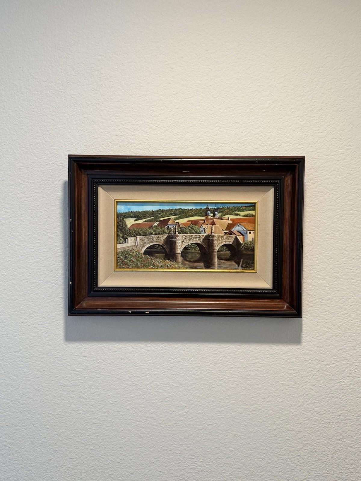 Eugene Schmidt Original Bridge Over the Landscape Santa COA