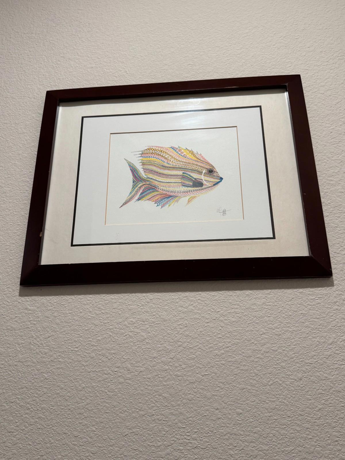 Scott Wright La Jolla Artist Framed Lionfish Watercolor Artwork Framed Bird Rock