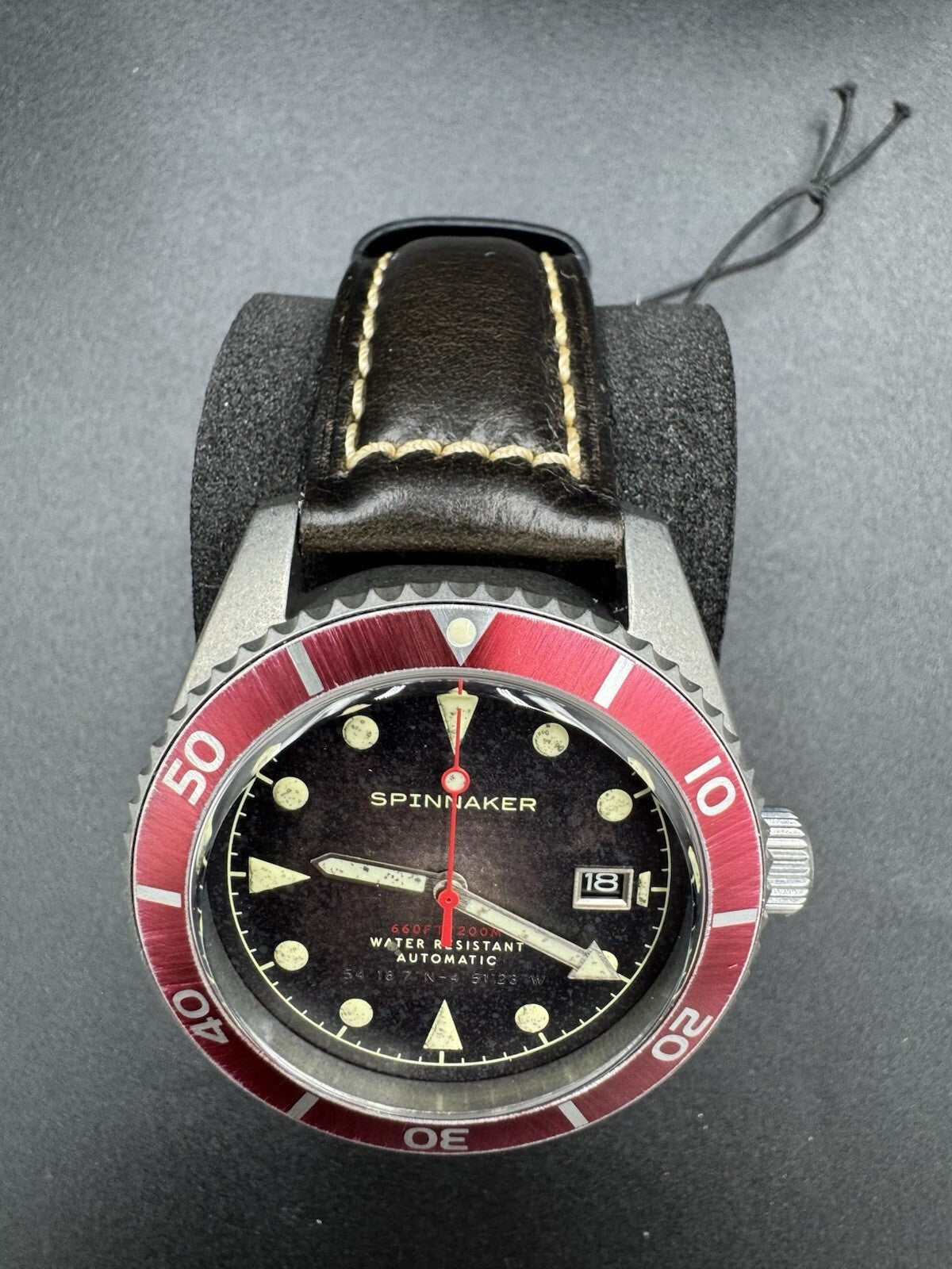 Spinnaker Wreck Red Ring and Gray with Leather Black Dial Wristwatch SP-5089-01