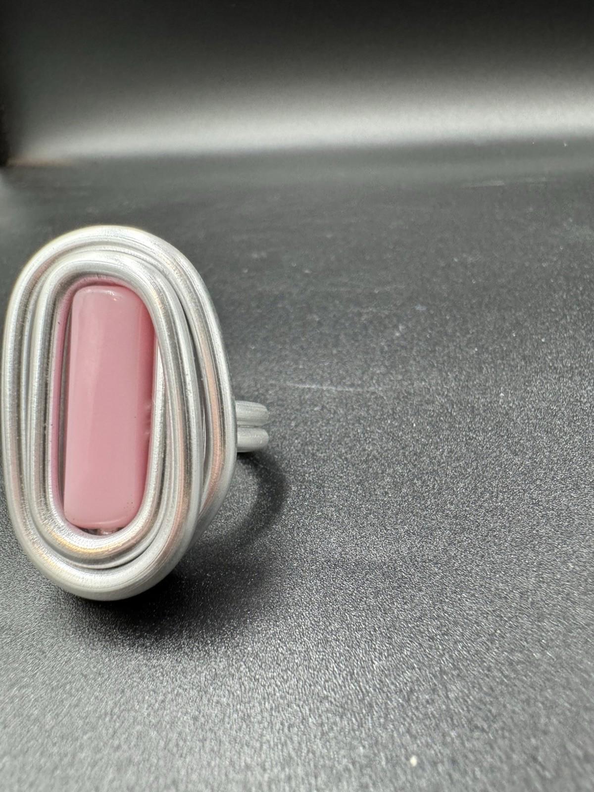 Handmade Bauhaus Inspired Aluminum Puzzle Ring Argentine Designer Pink Rectangle