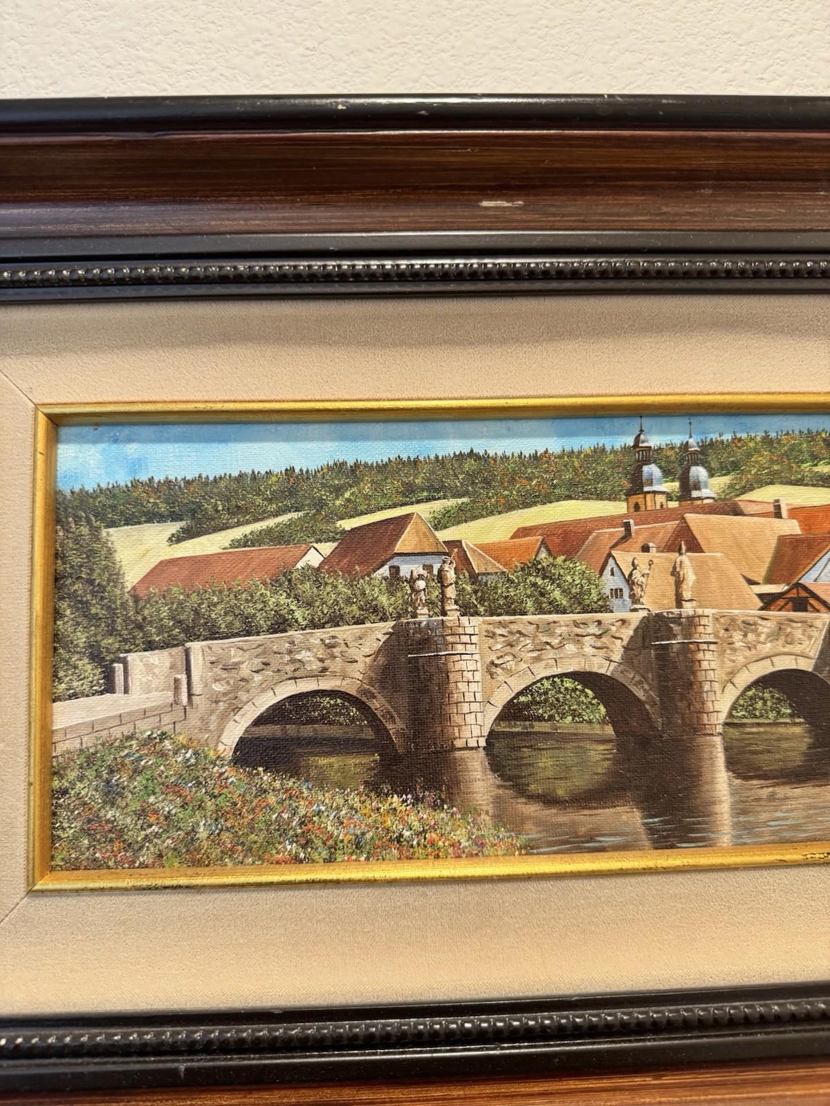 Eugene Schmidt Original Bridge Over the Landscape Santa COA