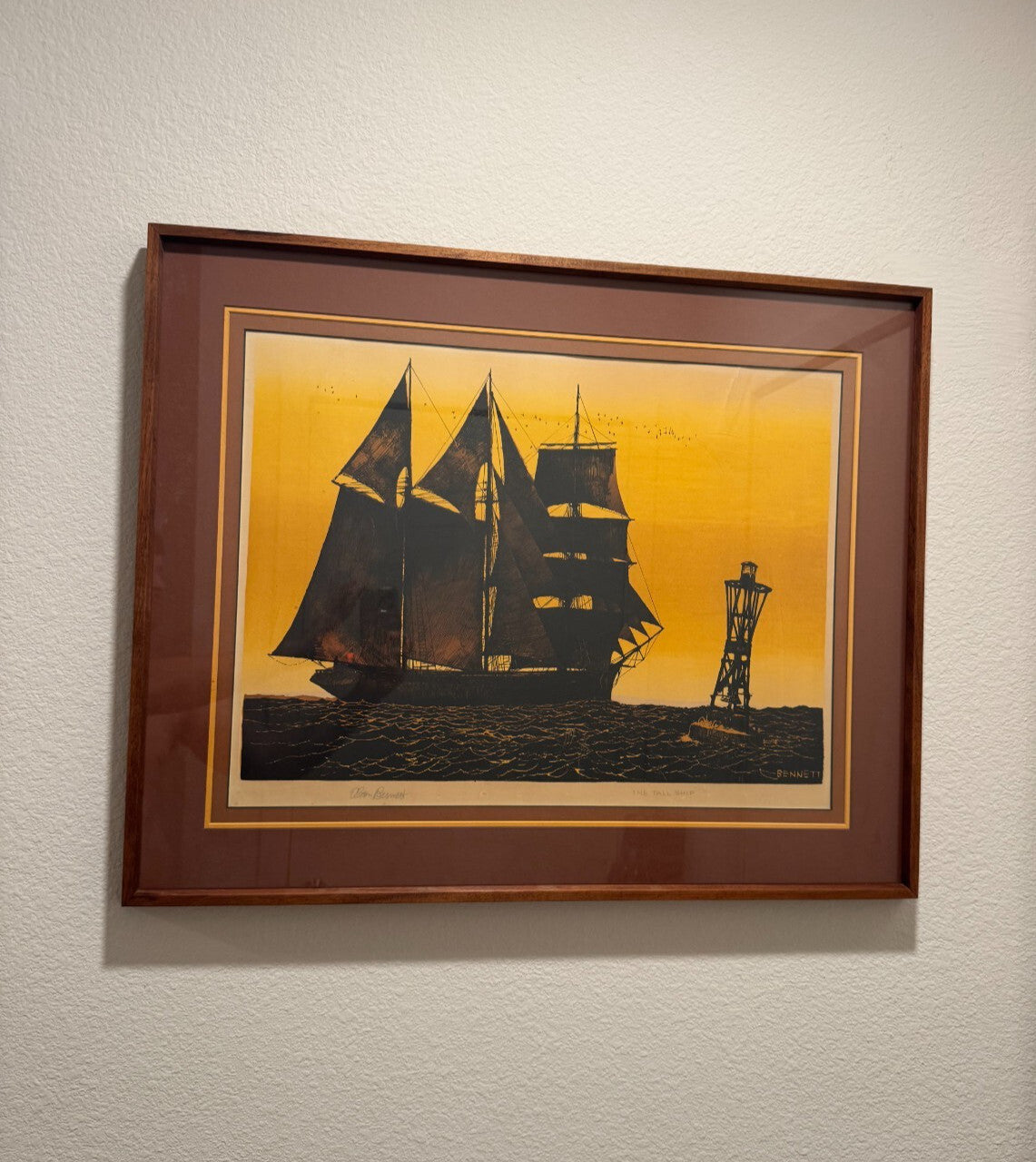 Elton Bennett The Tall Ship Signed Serigraph Framed Nautical Print Rare Original