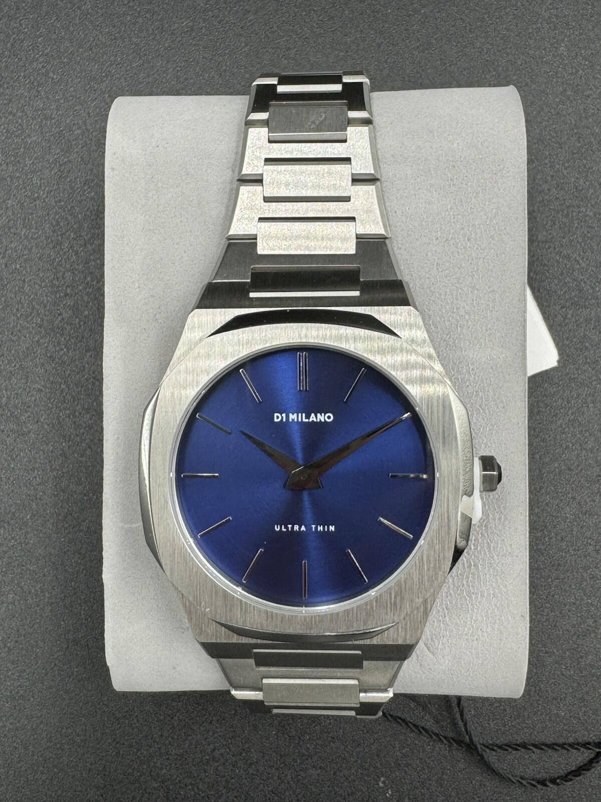 D1 Milano Ocean Blue Ultra Thin Silver Bracelet Watch 38mm Brand New Sealed Box