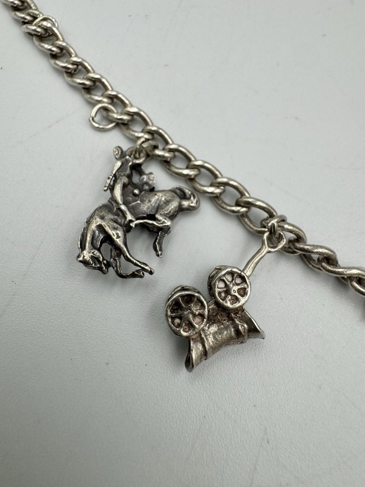 Vintage Sterling Silver Charm Bracelet Southwestern Cowboy Bull Boot Wild West G