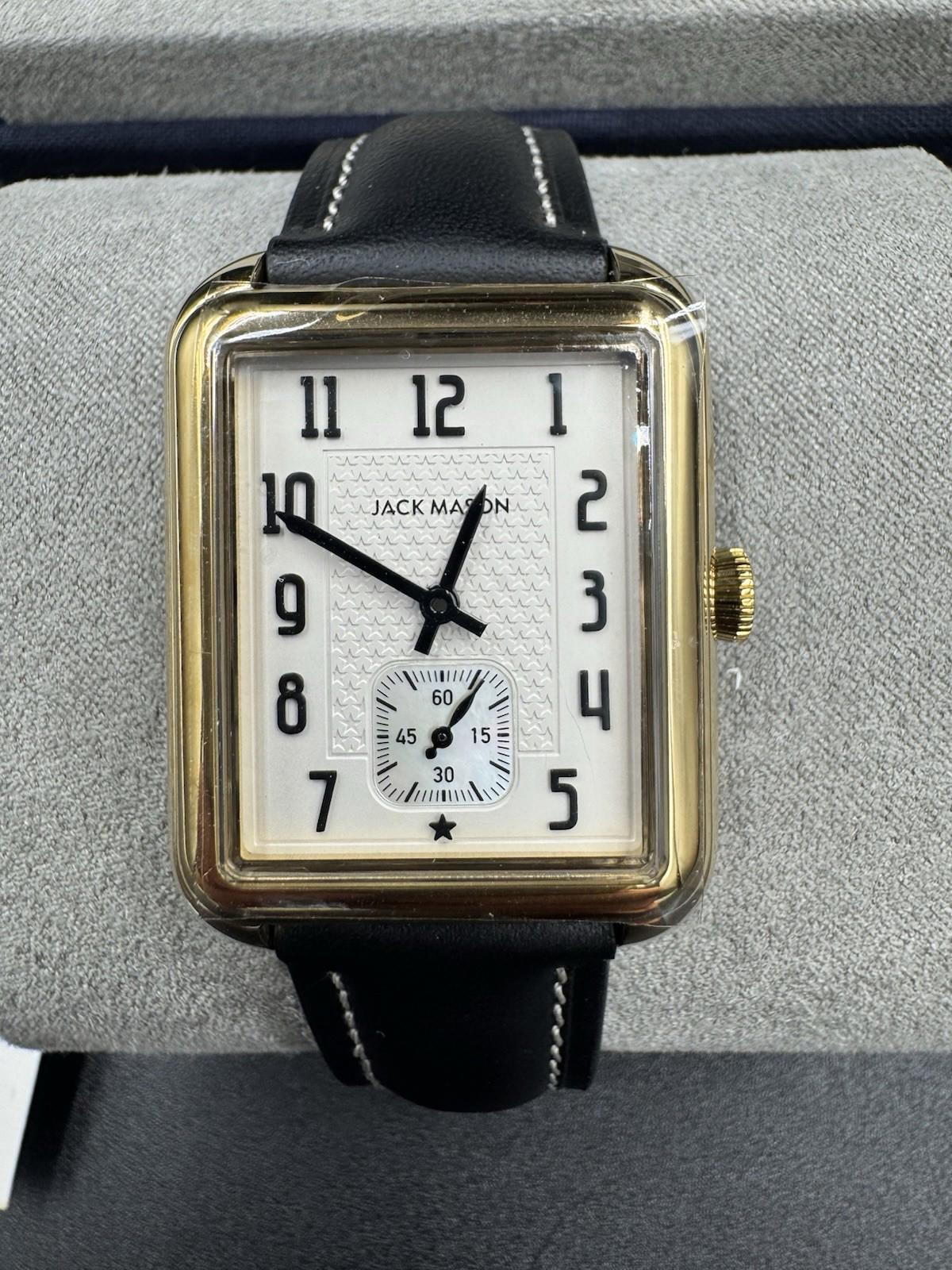 Jack Mason Issue No. 2 Heritage Rectangular Gold Tone Watch Black Leather #431B
