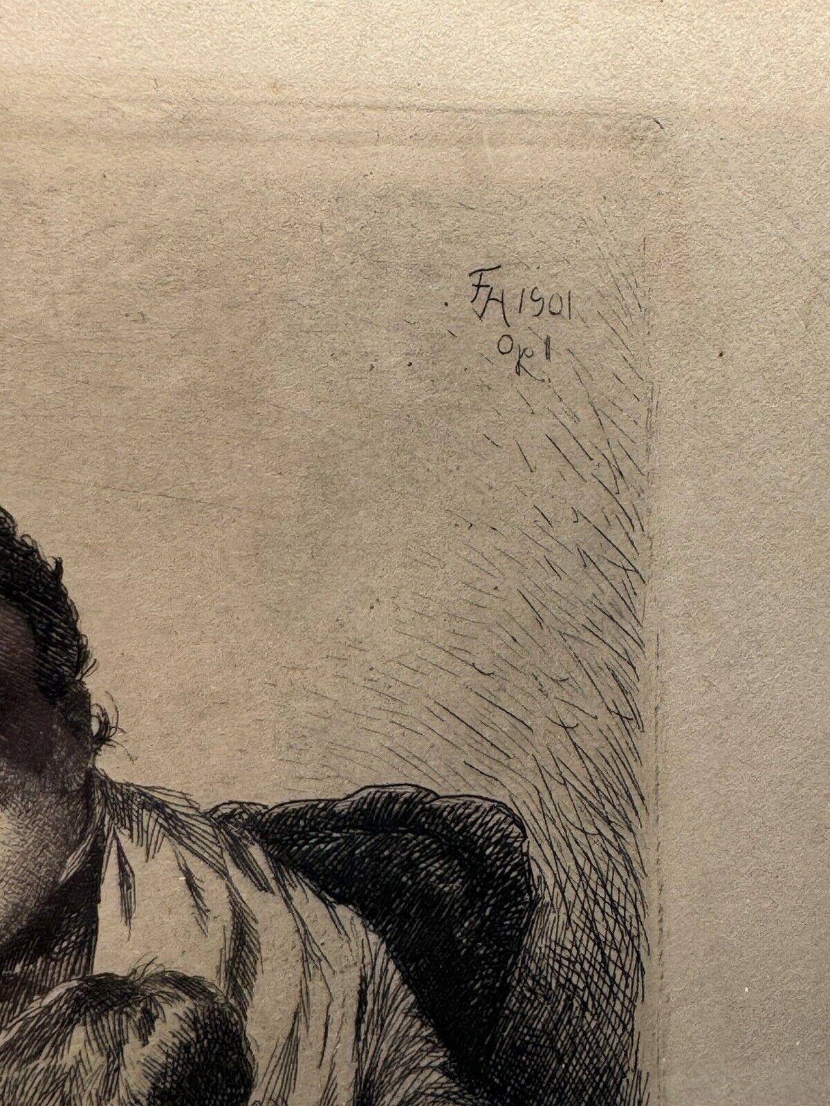 Learning to Read Frants Henningsen Danish Etching 1901