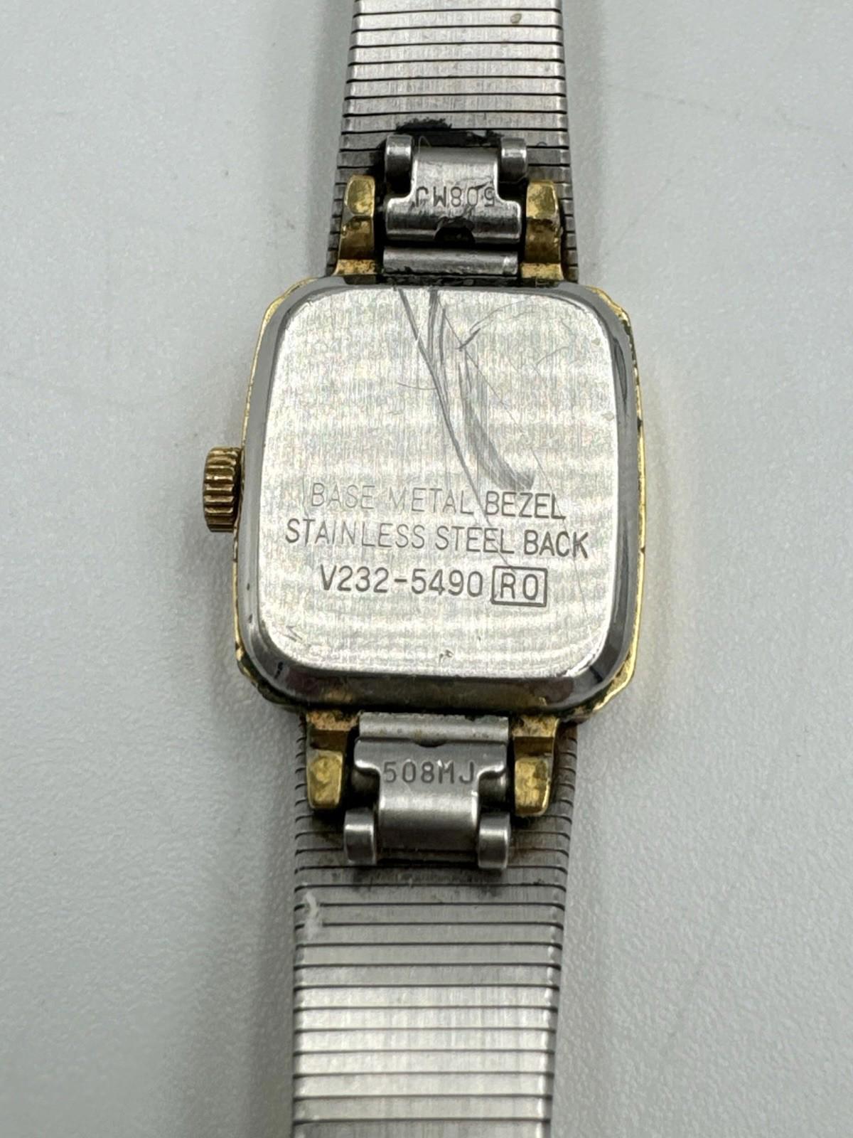 Vtg Lorus Watch Women V232-5490 16mm Gold Tone Black Dial