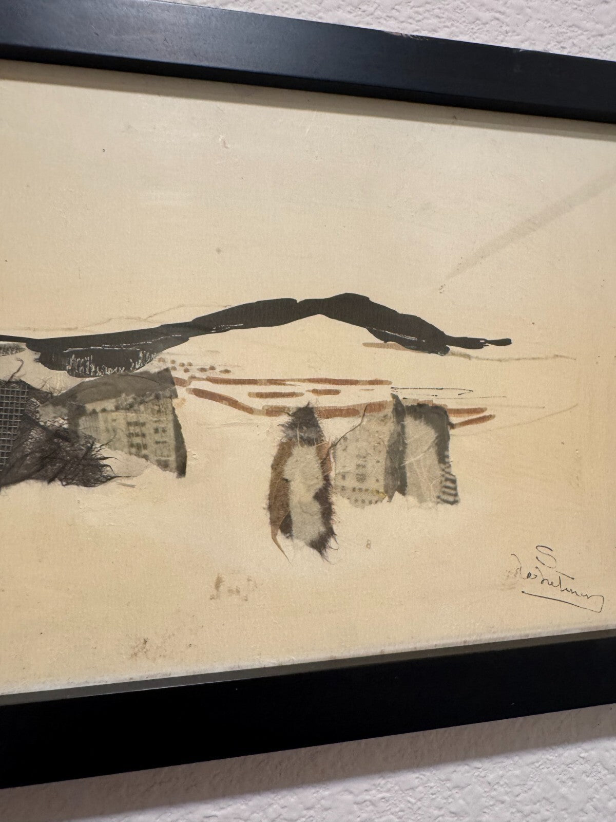 S de Sutter Signed Mixed Media Collage Landscape Framed Vintage - Very Good Cond